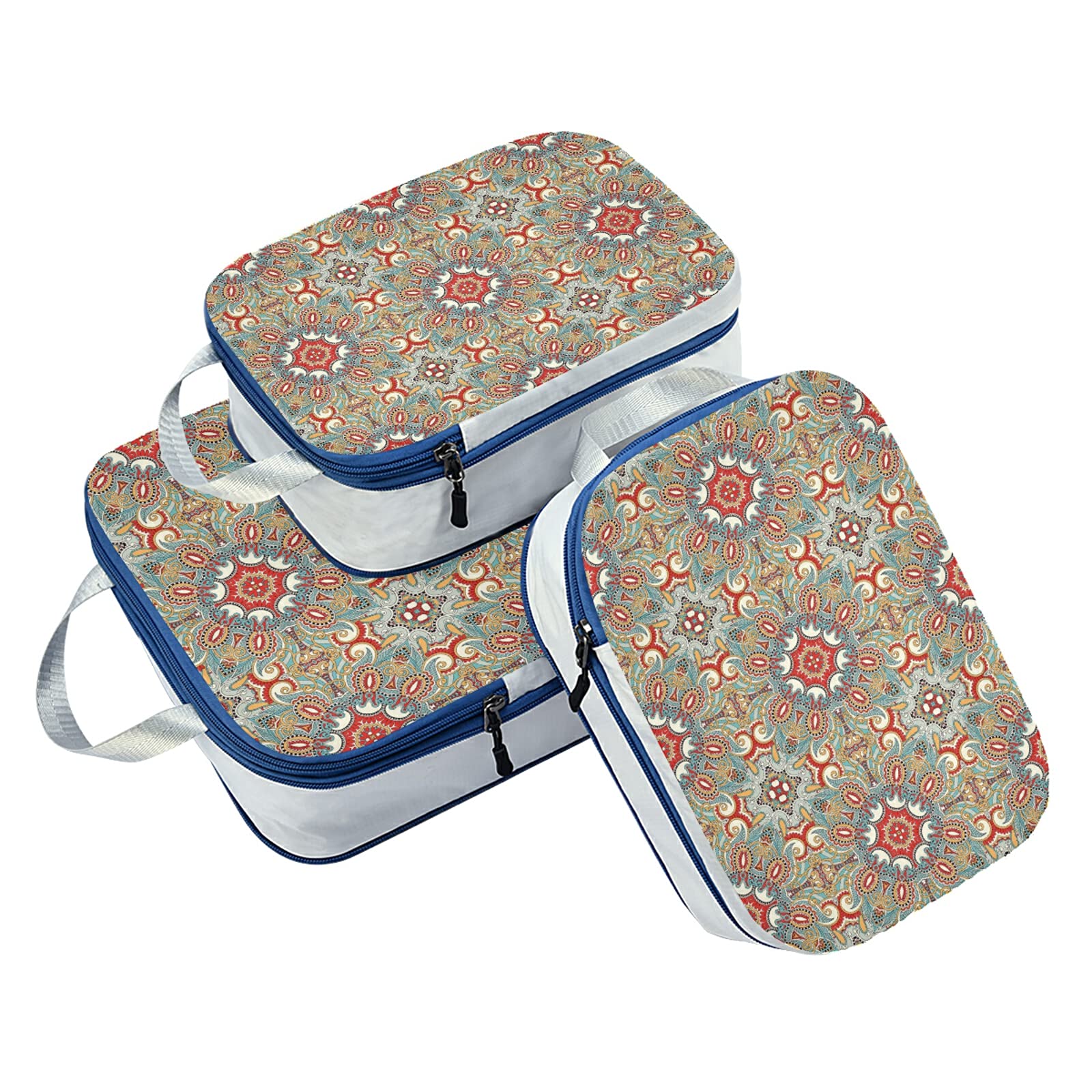 3-Pack Waterproof Floral Paisley Travel Packing Cubes - Oxford Cloth Check Pattern Toiletry Organizer Storage Bags for Suitcases, Carry-Ons & Weekend Getaways