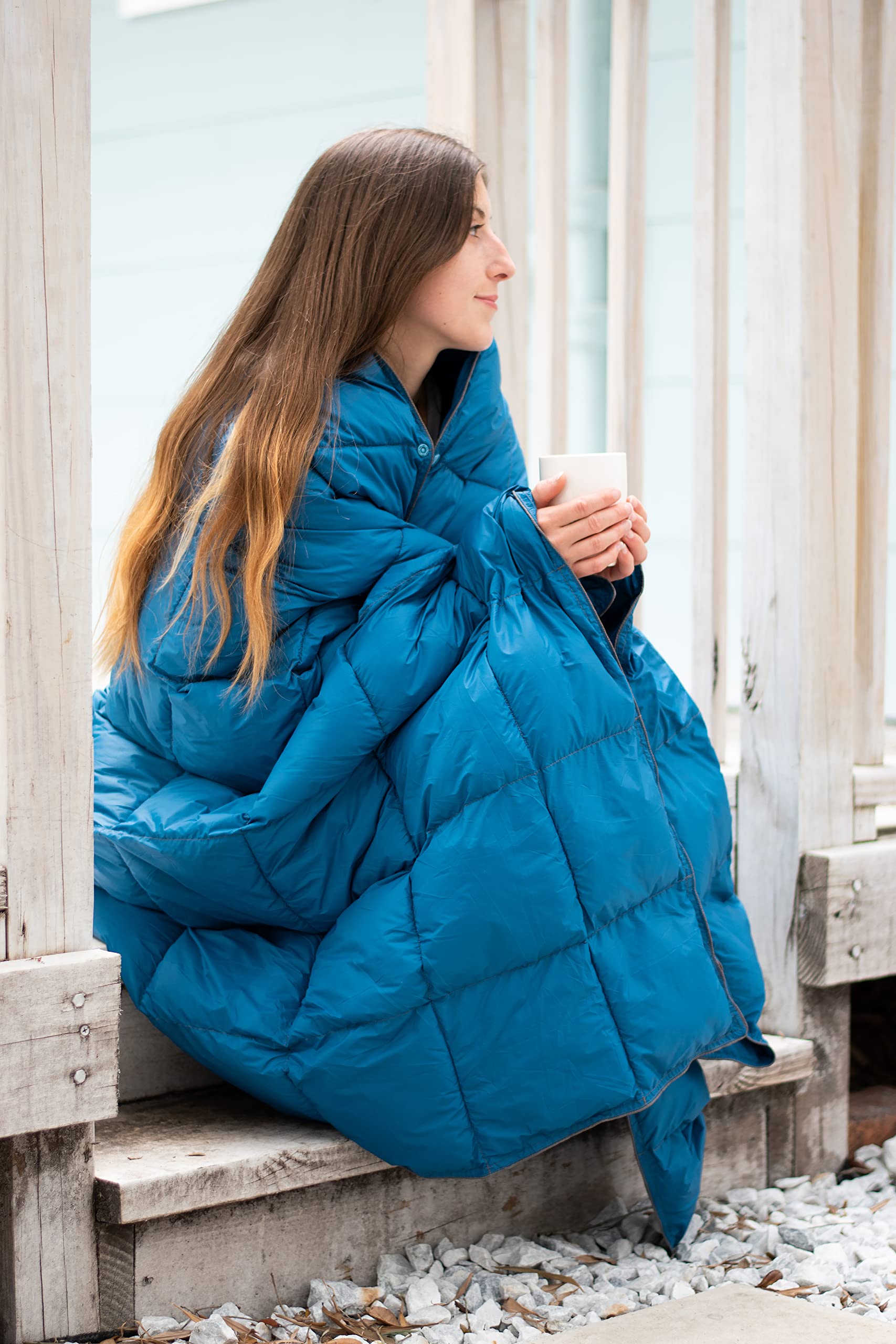 Premium Down Camping Blanket - 650 Fill Power Water-Resistant Puffy Quilt | Ultra Lightweight & Packable for Backpacking | Warm Teal Blue & Orange Outdoor Blanket | Perfect for Camping, Hiking, Picnics & Travel Accessories
