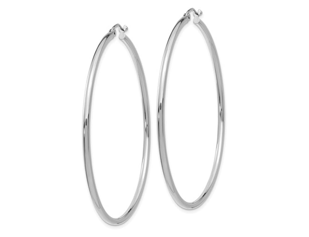 14K White Gold Hoop Earrings for Women - 2 Inch (50mm) Classic Large Round Earrings - Perfect for Everyday Wear, Parties & Special Occasions