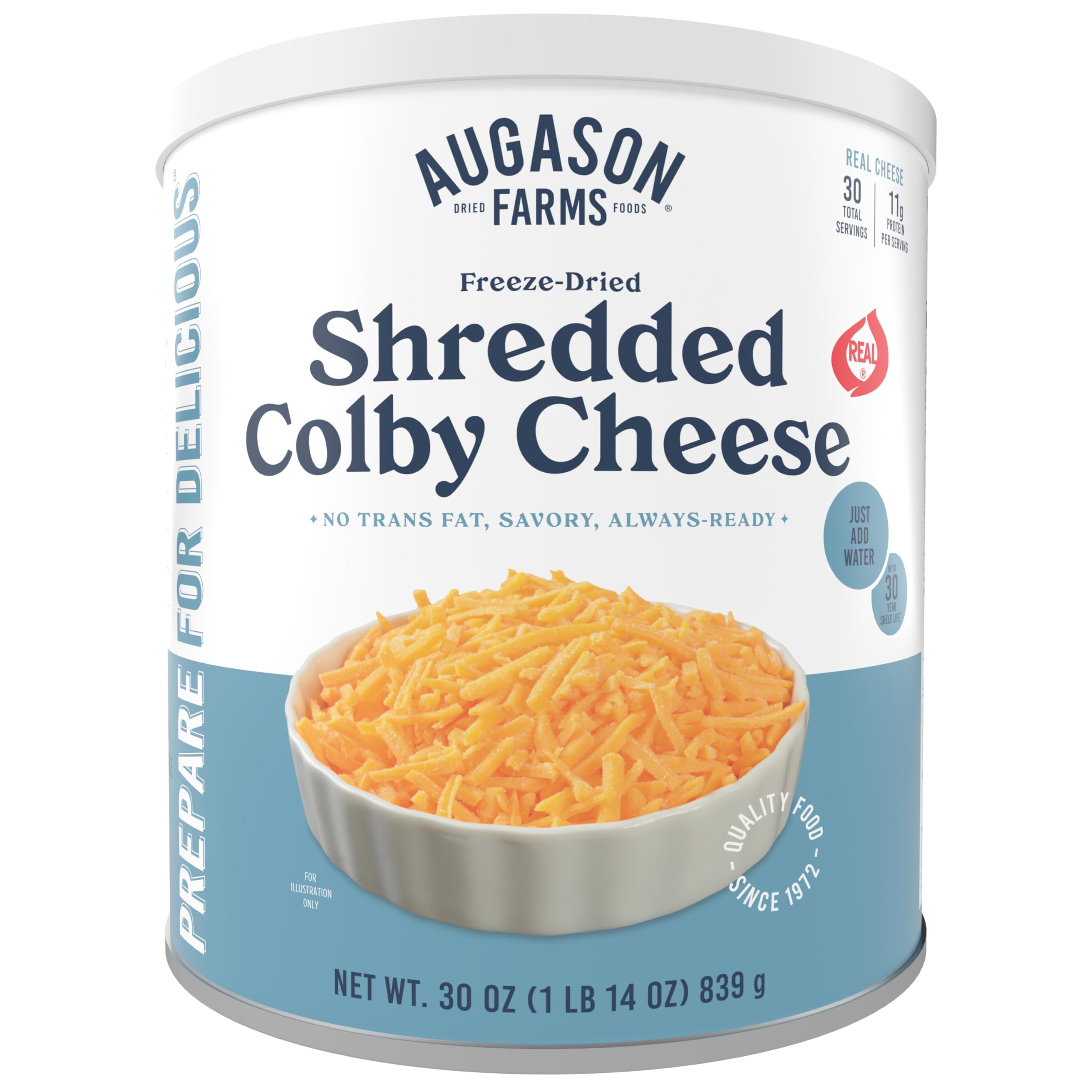 Augason Farms Freeze Dried Shredded Colby Cheese Can - 30 Servings | Emergency Food Supply & Everyday Meals | Perfect for Camping, Survival Kits & Quick Meals