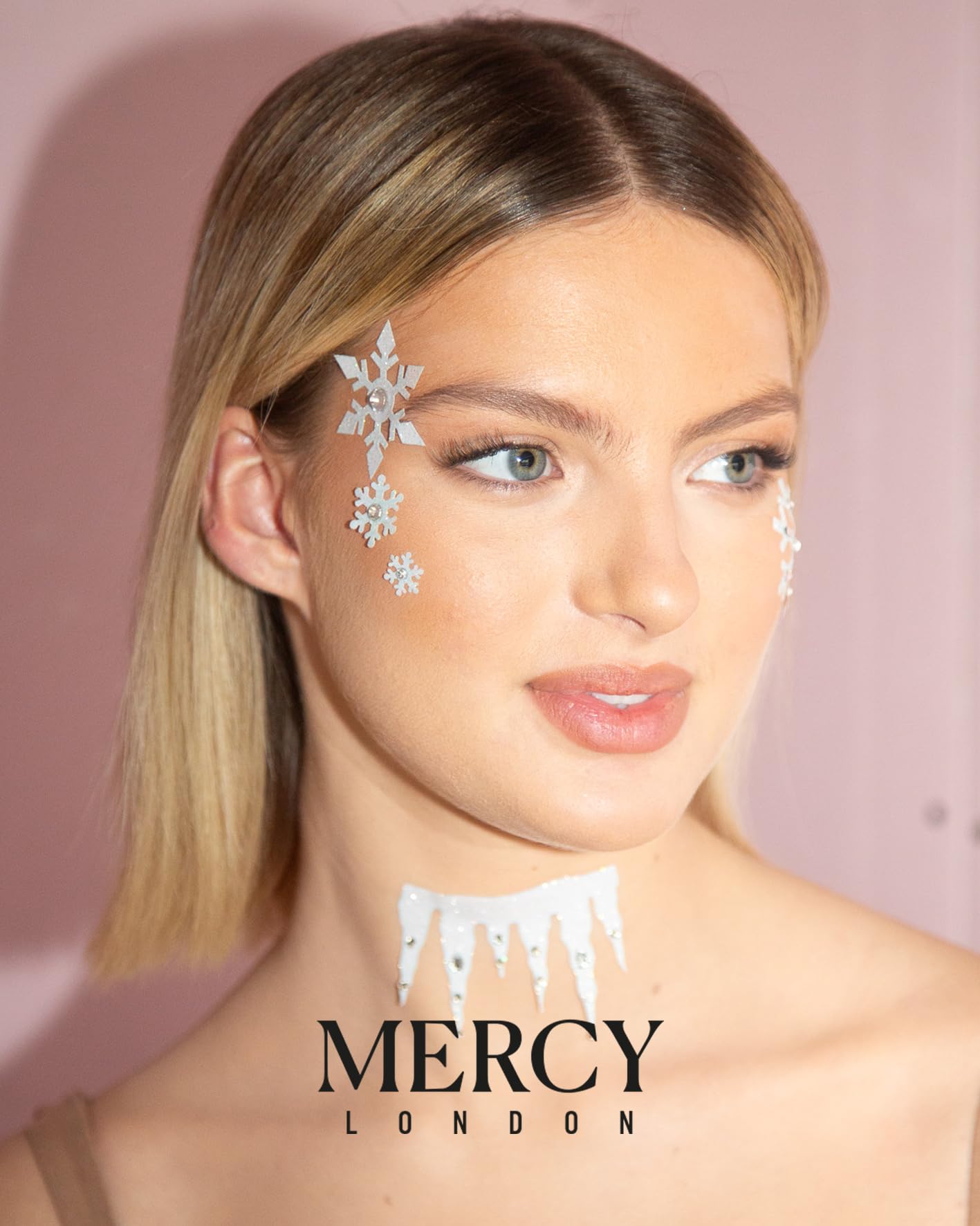 Mercy London Ice Queen Face Jewels - Frozen Costume Accessories with Stick-On Face Gems for Halloween, Cosplay & Themed Parties | Glittering Rhinestone Headpiece for Elsa Costume & Winter Queen Looks