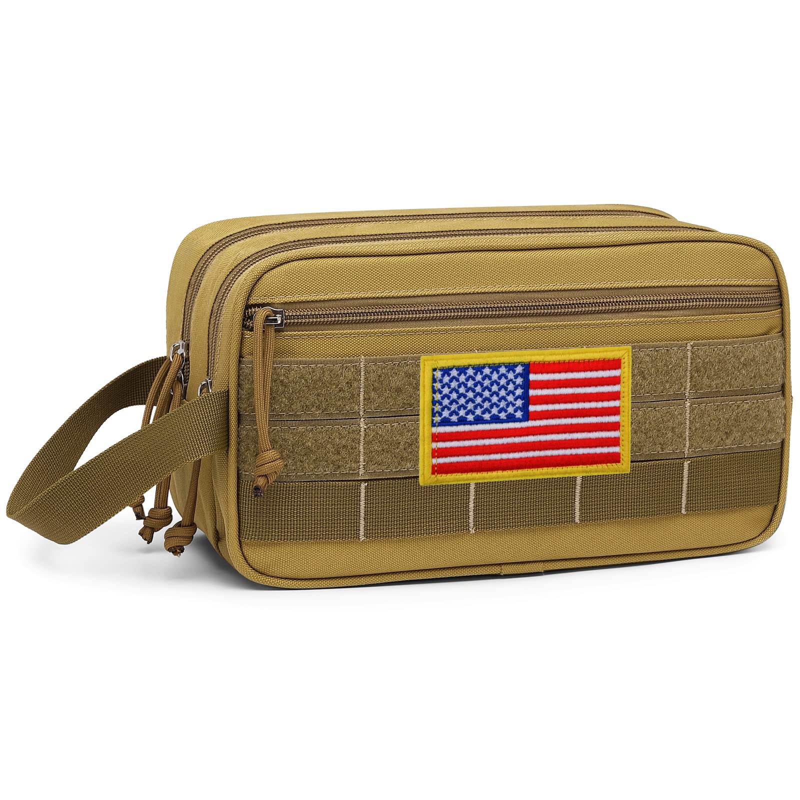 TACTICISM Men's Travel Toiletry Bag - Large Capacity Water-Resistant Shaving Kit with Wet/Dry Separate Compartments & MOLLE System - Perfect for Camping, Gym, Business Trips & Outdoor Adventures (Brown)