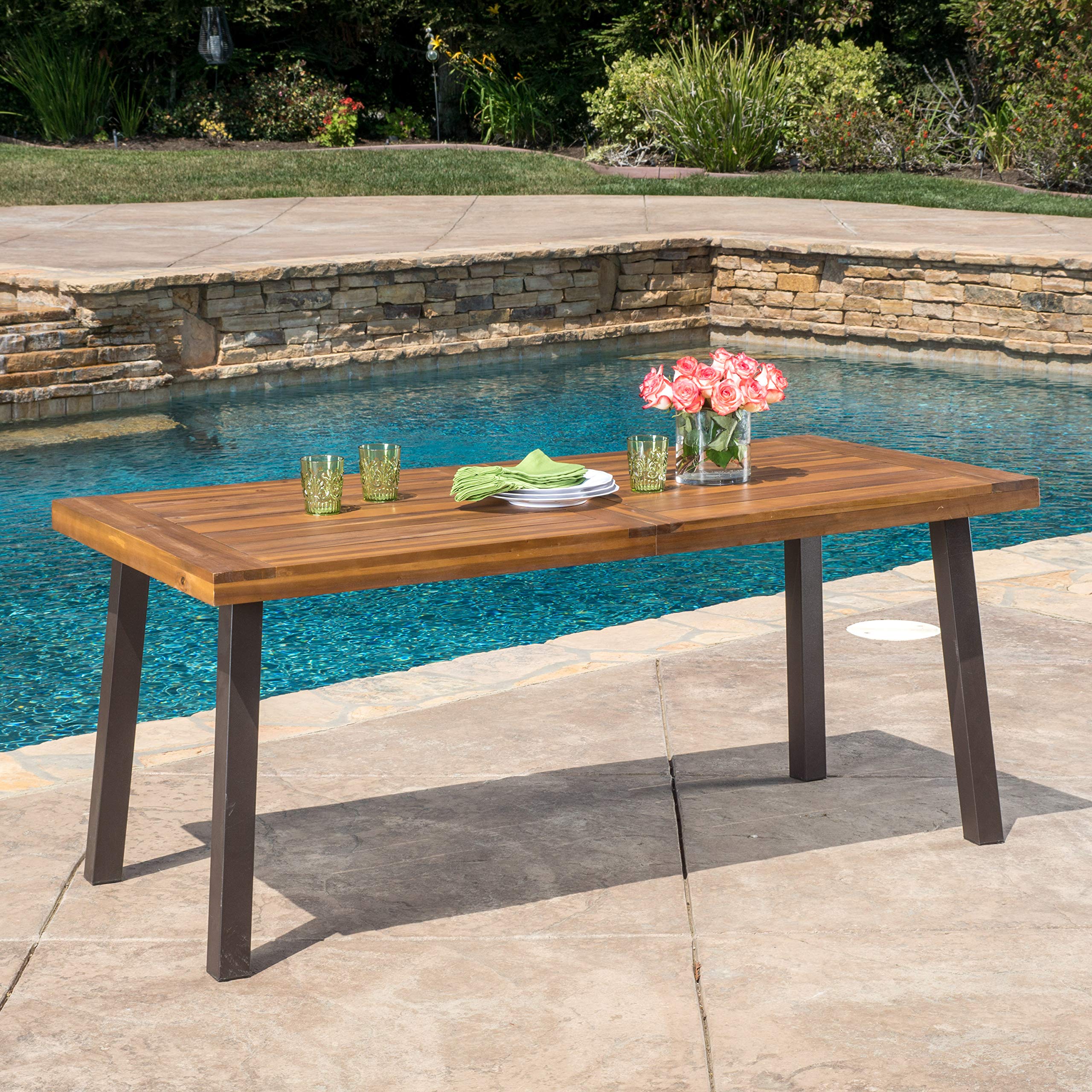 Christopher Knight Home 298192 Spanish Bay Acacia Wood Outdoor Dining Table - Weather-Resistant Teak Finish, Brown | Perfect for Patio, Garden, Backyard Dining & Entertaining | Durable Outdoor Furniture for BBQ Parties & Family Gatherings