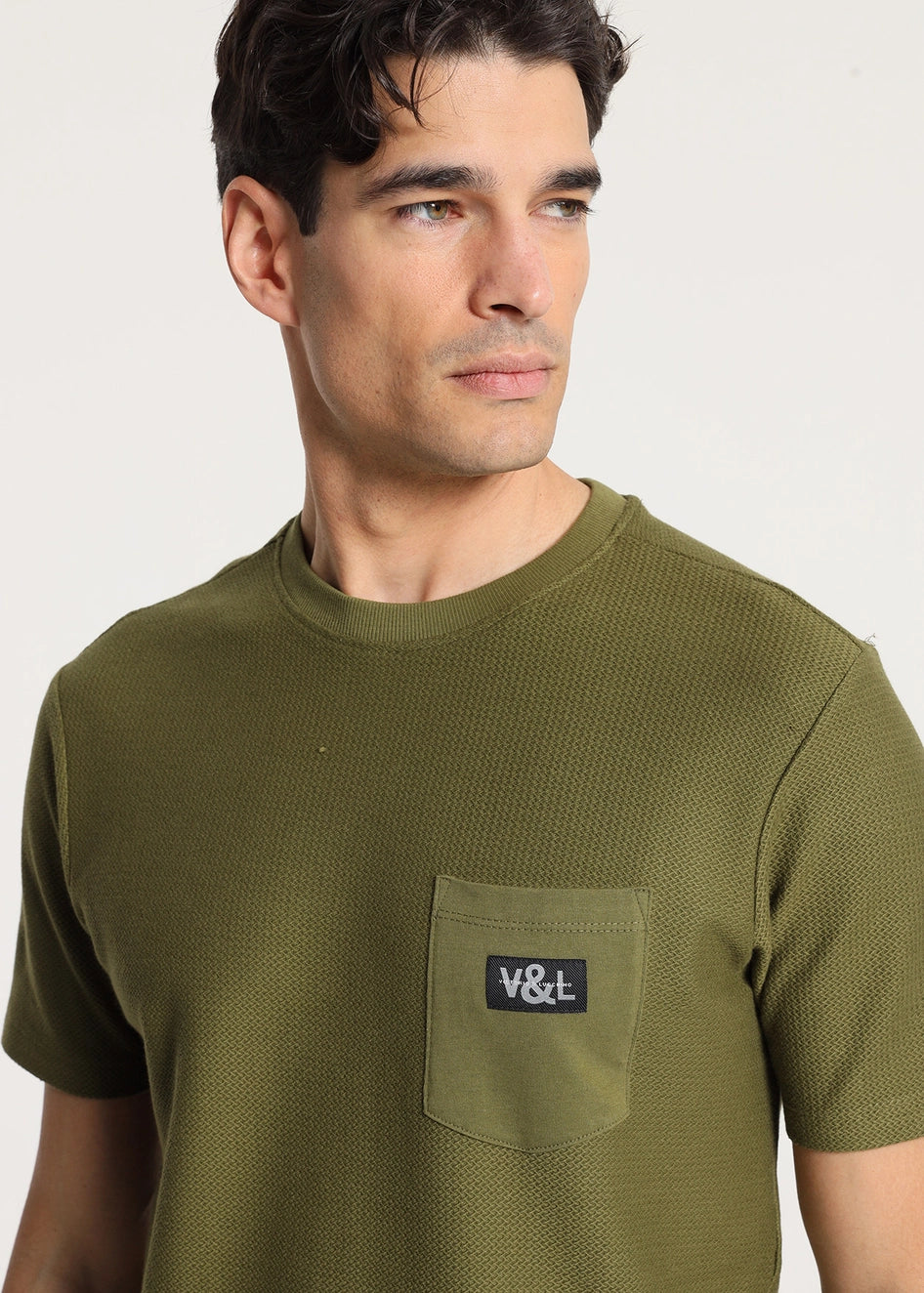 V&Lucchino Textured Cotton T-Shirt for Men - Soft Green Casual Tee - Perfect for Everyday Wear, Outings & Relaxation