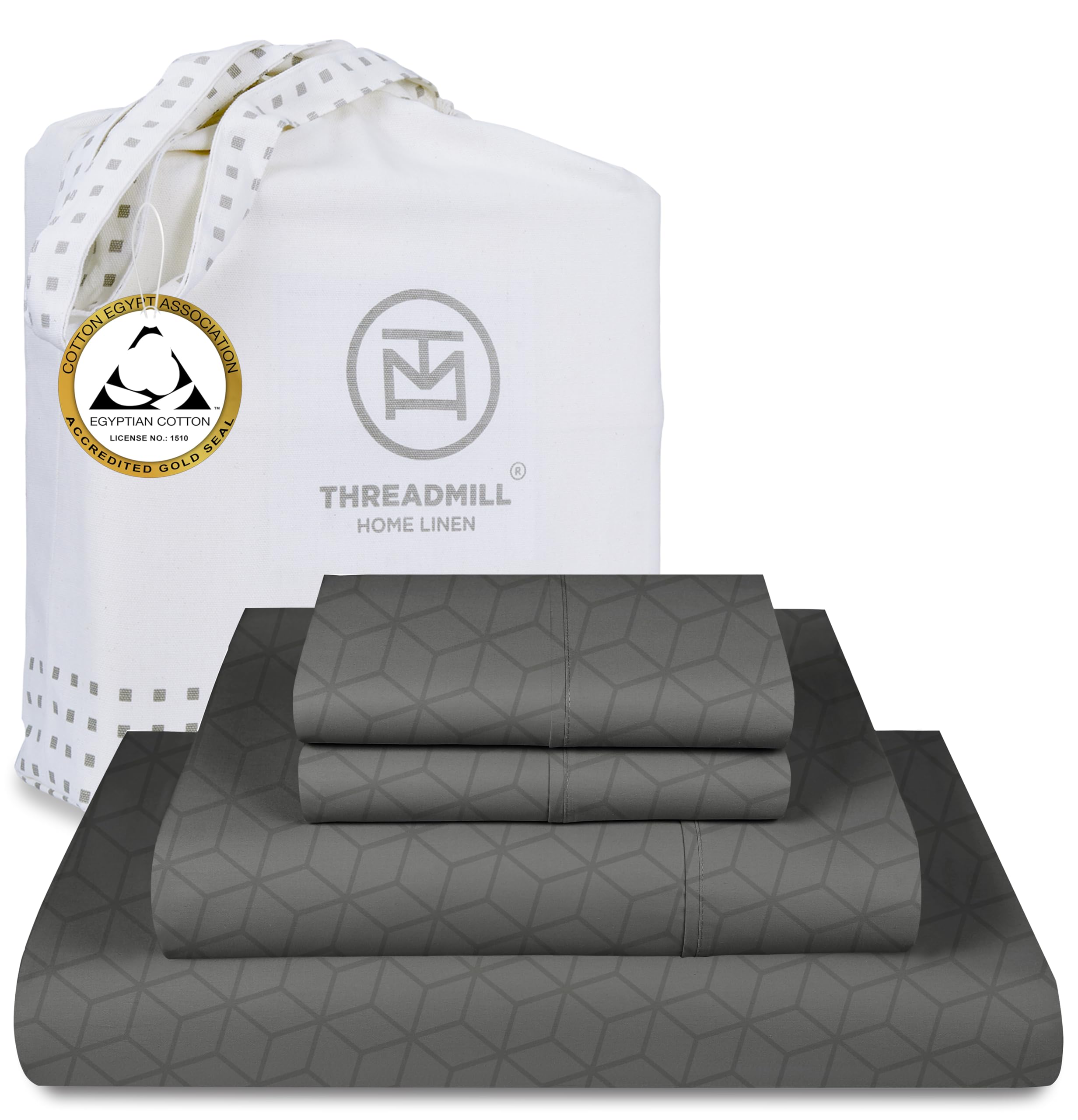 Premium 100% Certified Egyptian Cotton King Size Bed Sheets Set | Ultra Soft, Breathable & Snug Fit Deep Pocket King Sheets | Luxury Damask Jacquard Weave in Dark Grey | Perfect for Master Bedroom, Guest Room & Hotel Use