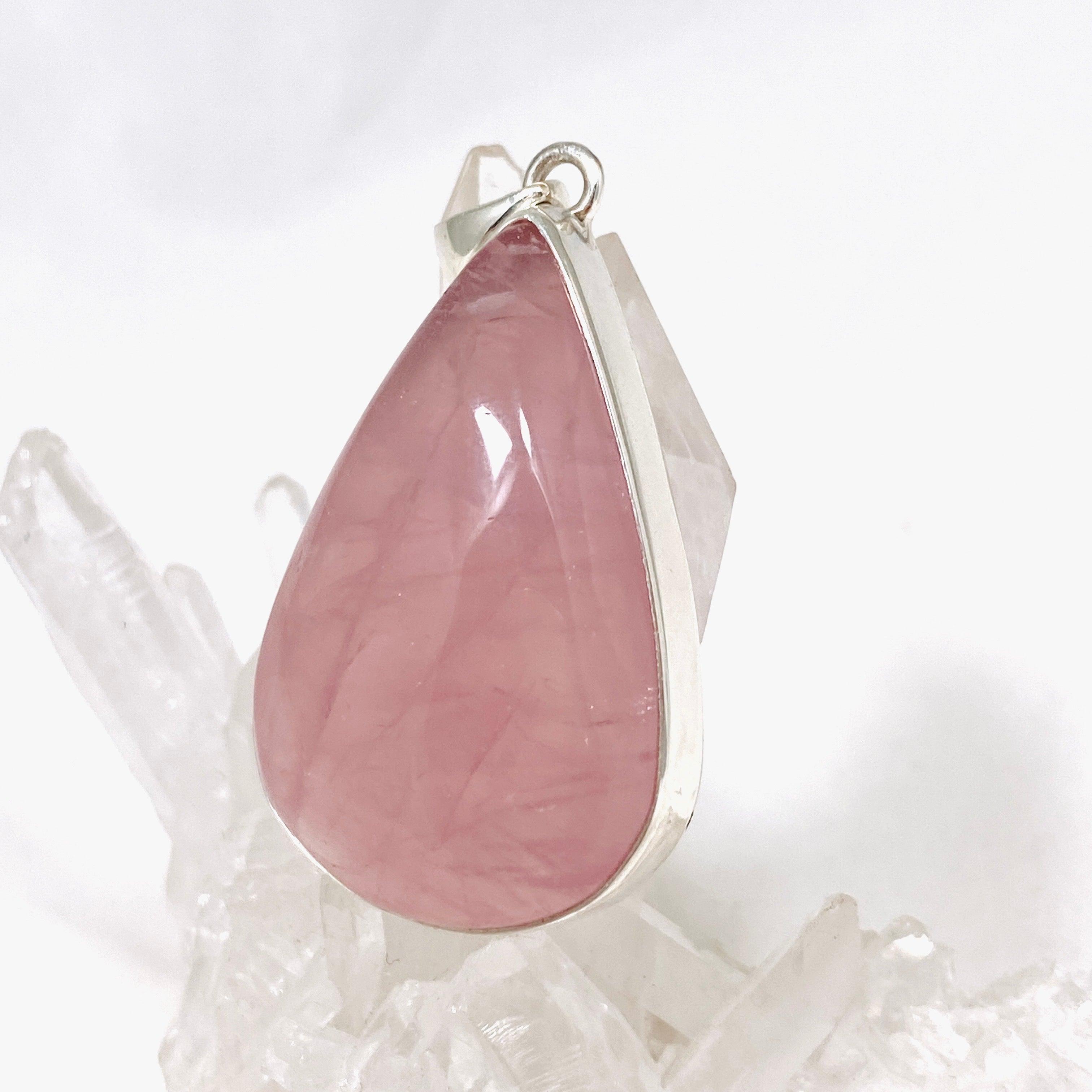 Natural Rose Quartz Teardrop Pendant Necklace - Healing Crystal Jewelry for Women - Perfect for Meditation, Yoga & Spiritual Gifts | KPGJ4314