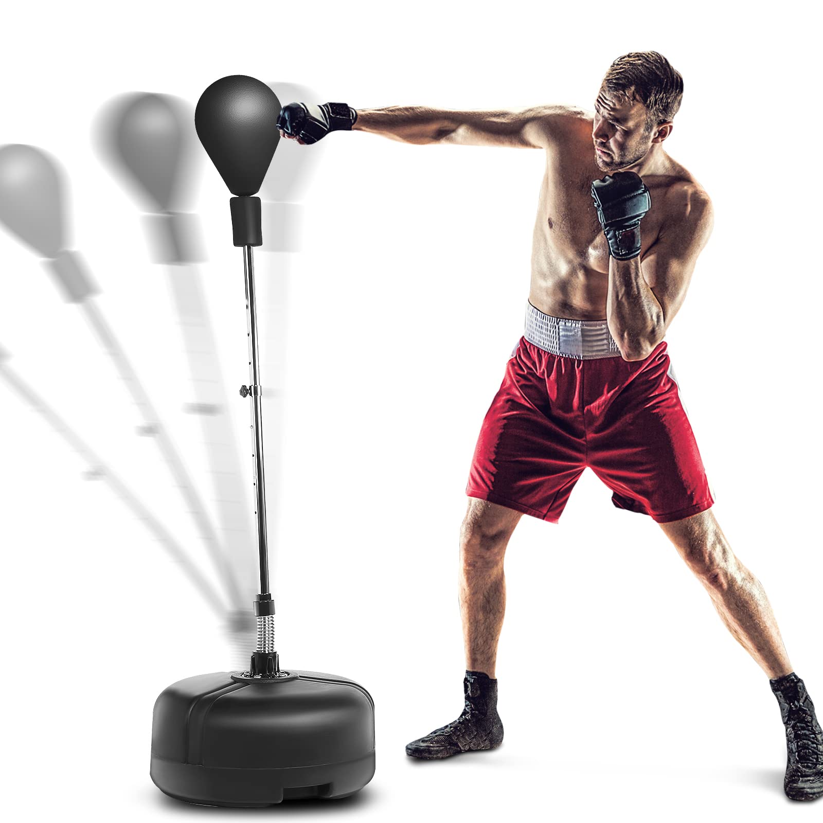 Hicient Reflex Bag - Free Standing Punching Bag with Adjustable Height for Boxing, MMA & Speed Training - Ideal for Adults & Kids - US Stock - Perfect for Home Gyms, Martial Arts Practice & Fitness Workouts