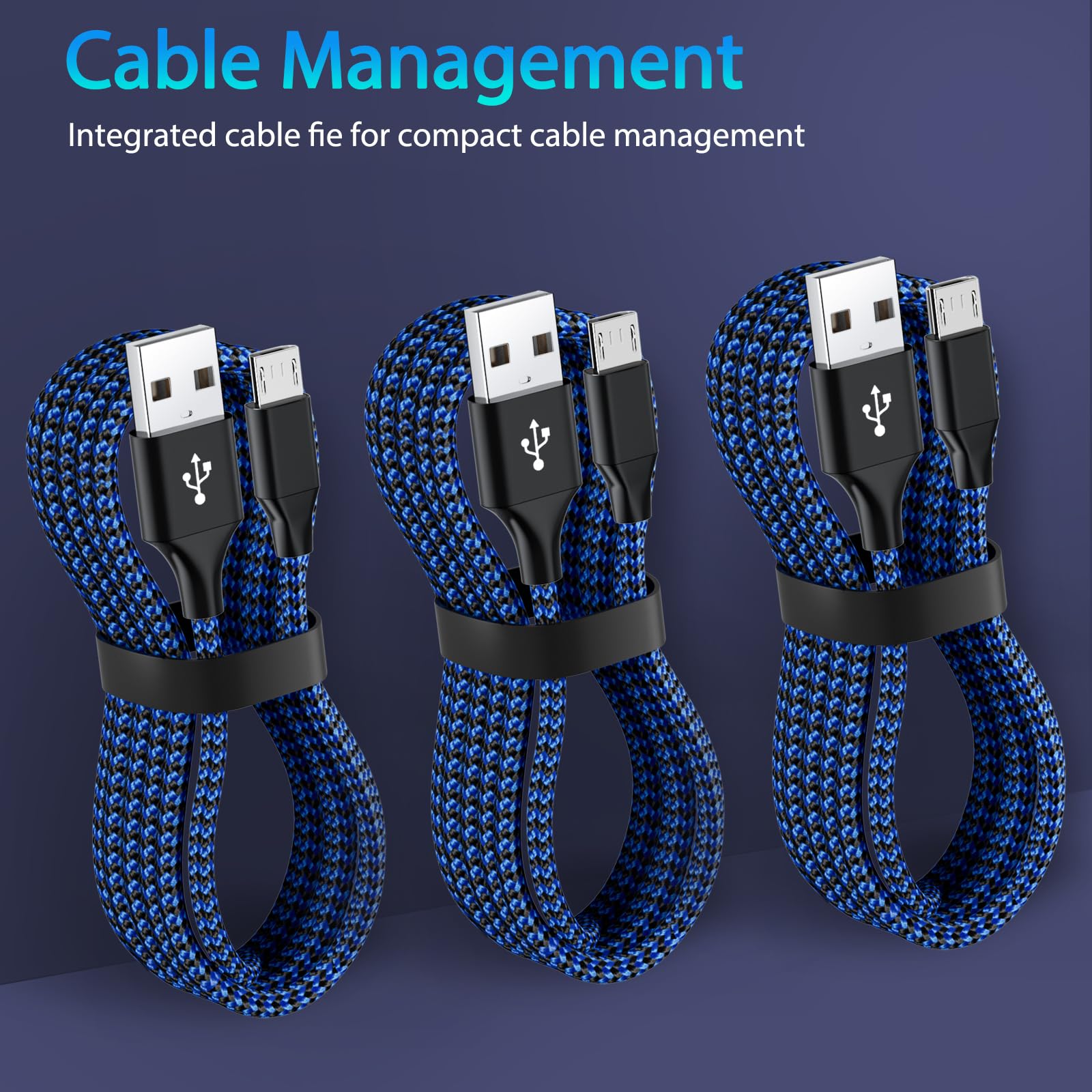 3-Pack 10FT Nylon Braided Micro USB Charging Cable for PS4, Xbox One Controller, Dualshock 4 - Fast Charging & Data Sync Cord for PS4 Slim/Pro, Xbox One S/X - Perfect for Gaming, Streaming & Long Play Sessions