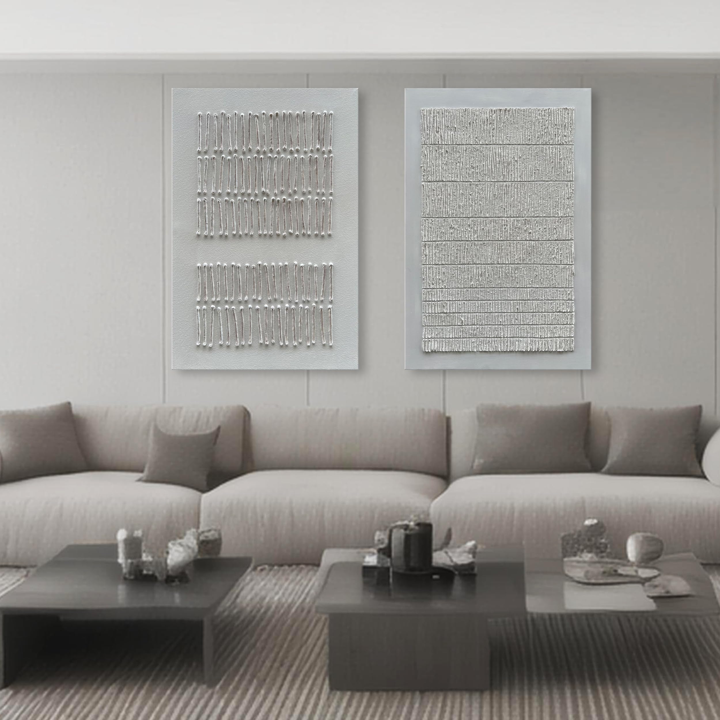 Hand-Painted White Minimalist Abstract Oil Painting on Canvas - 45x30 Inch Modern Textured Wall Art for Living Room, Bedroom & Office Decor