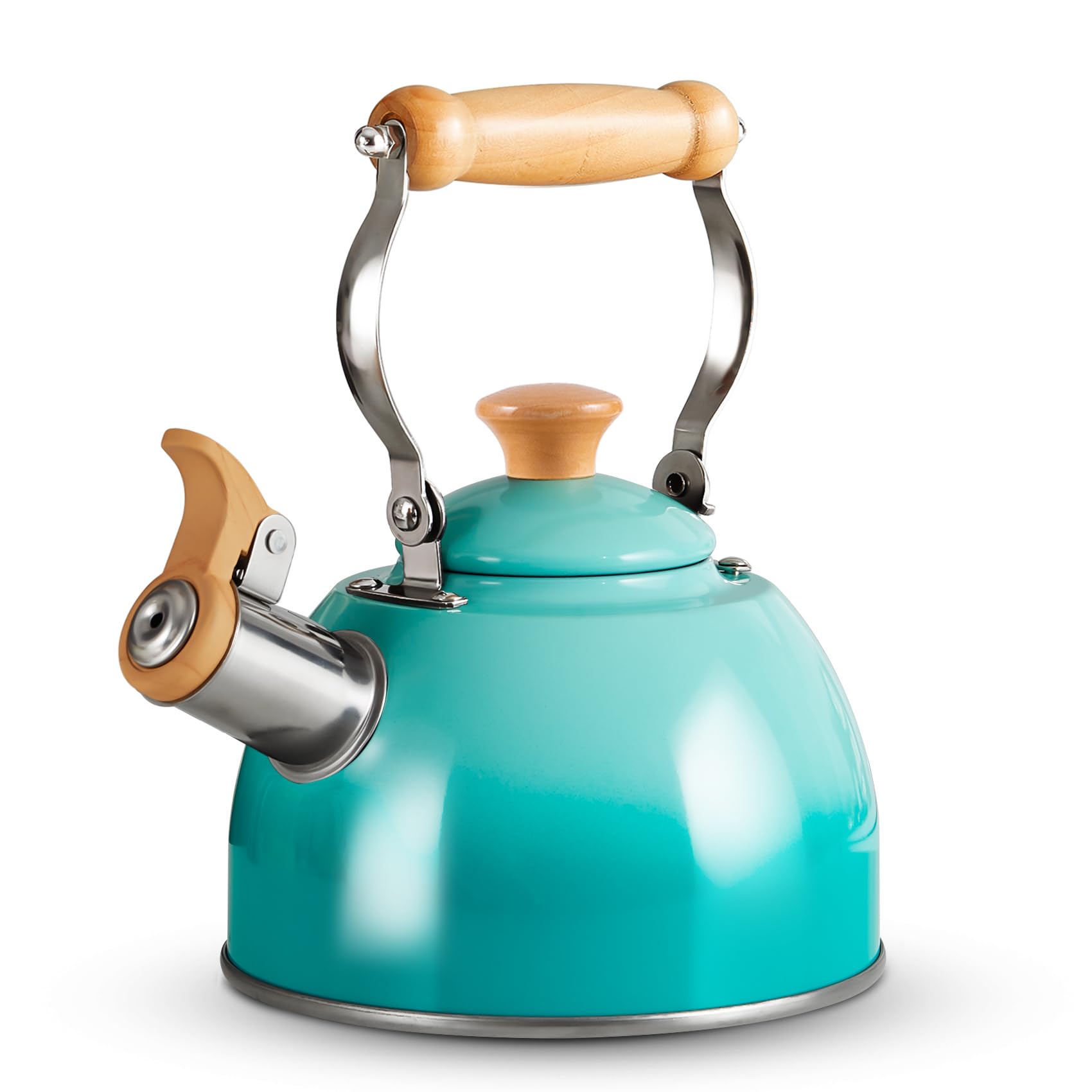 Premium Stainless Steel Whistling Tea Kettle - 1.6 Quart Stovetop Safe with Cool-Touch Ergonomic Handle, Food Grade & BPA Free - Perfect for Boiling Water, Brewing Tea, Coffee & Hot Cocoa (Green) - Ideal for Home, Office & Camping Use