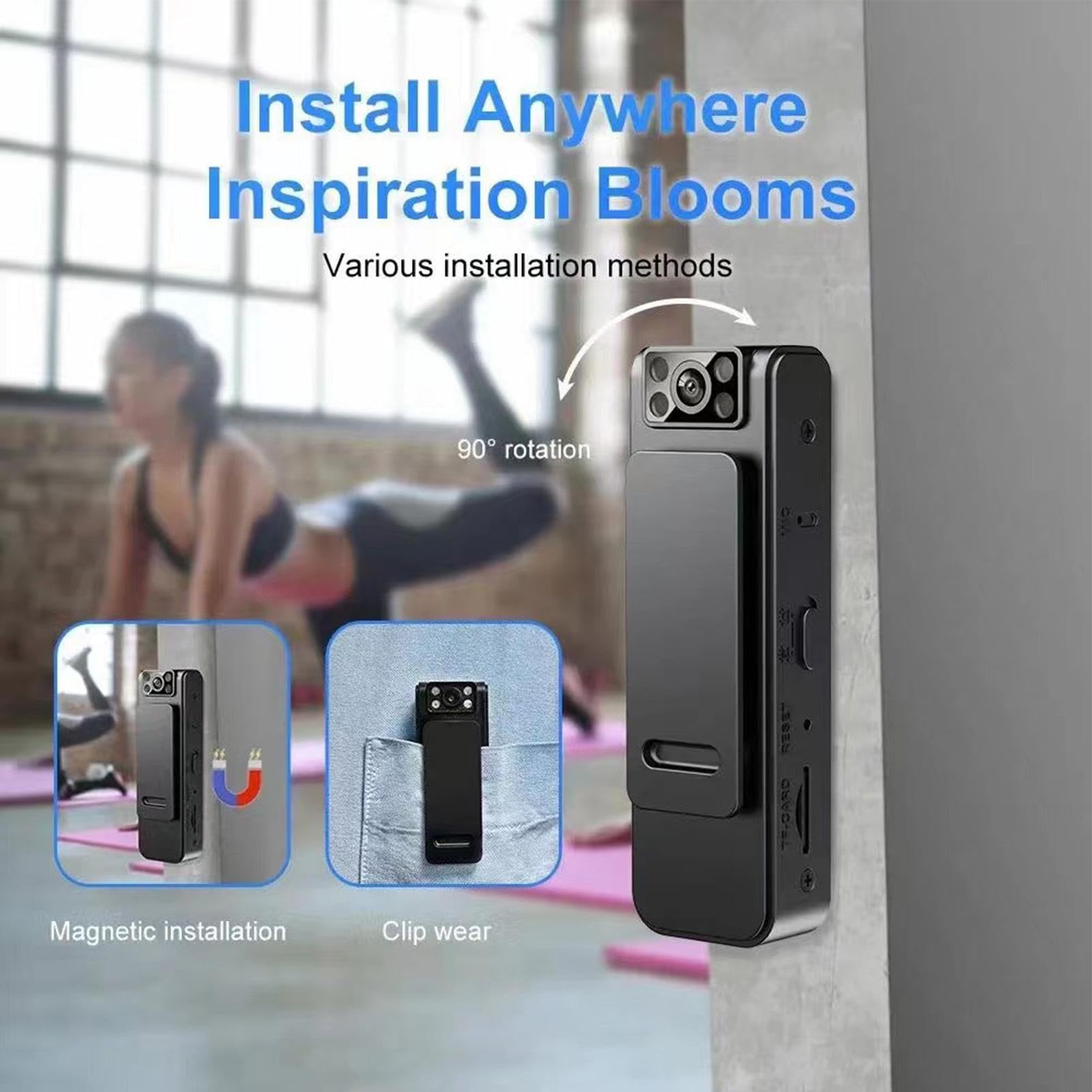 2023 New HD 1080P/4K Noise Reduction Camera with 180° Adjustable Rotatable Lens - Wireless Wearable Video Recorder for Home Security, Vlogging & Outdoor Adventures