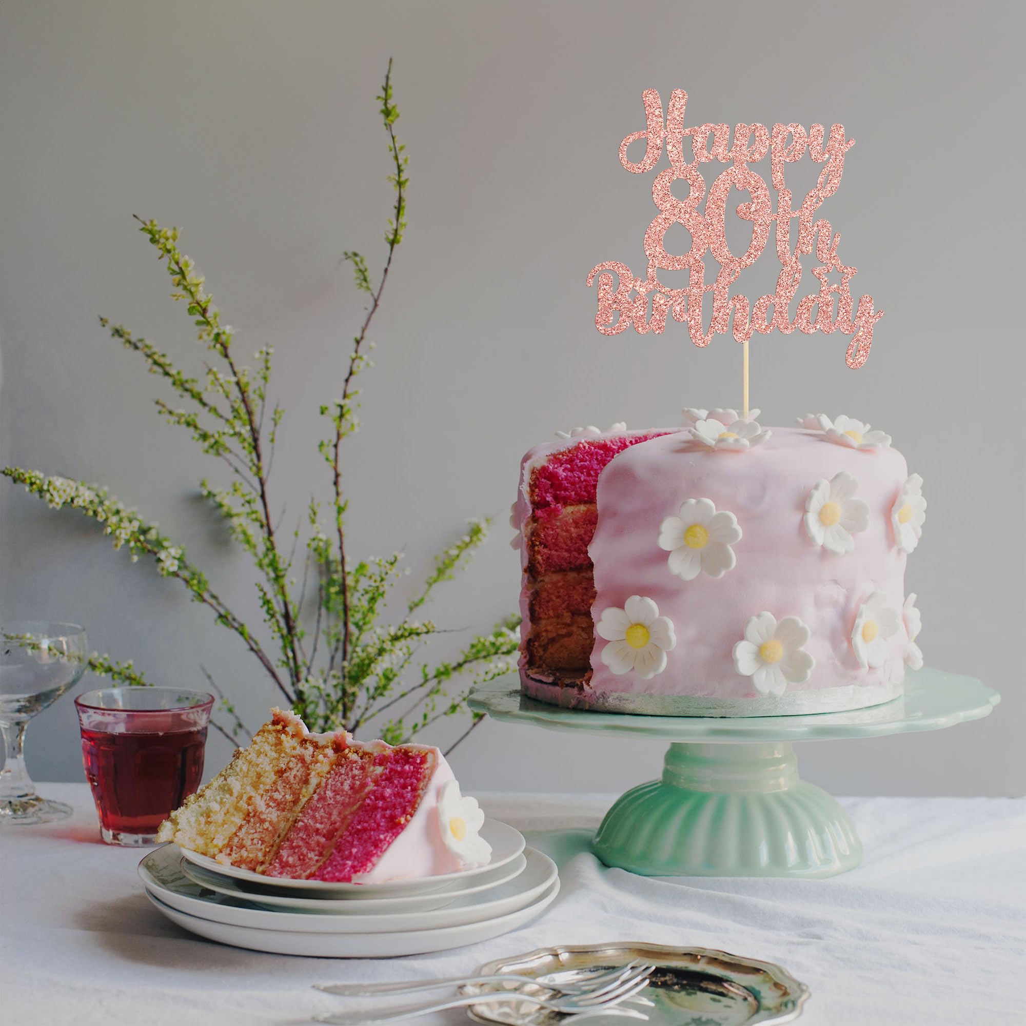 Happy 80th Birthday Cake Topper - Glitter 'Cheers to 80 Years' Cake Decorations - Rose Gold Cake Pick for 80th Birthday Party Supplies - Perfect for Anniversary Celebrations & Milestone Birthday Cakes