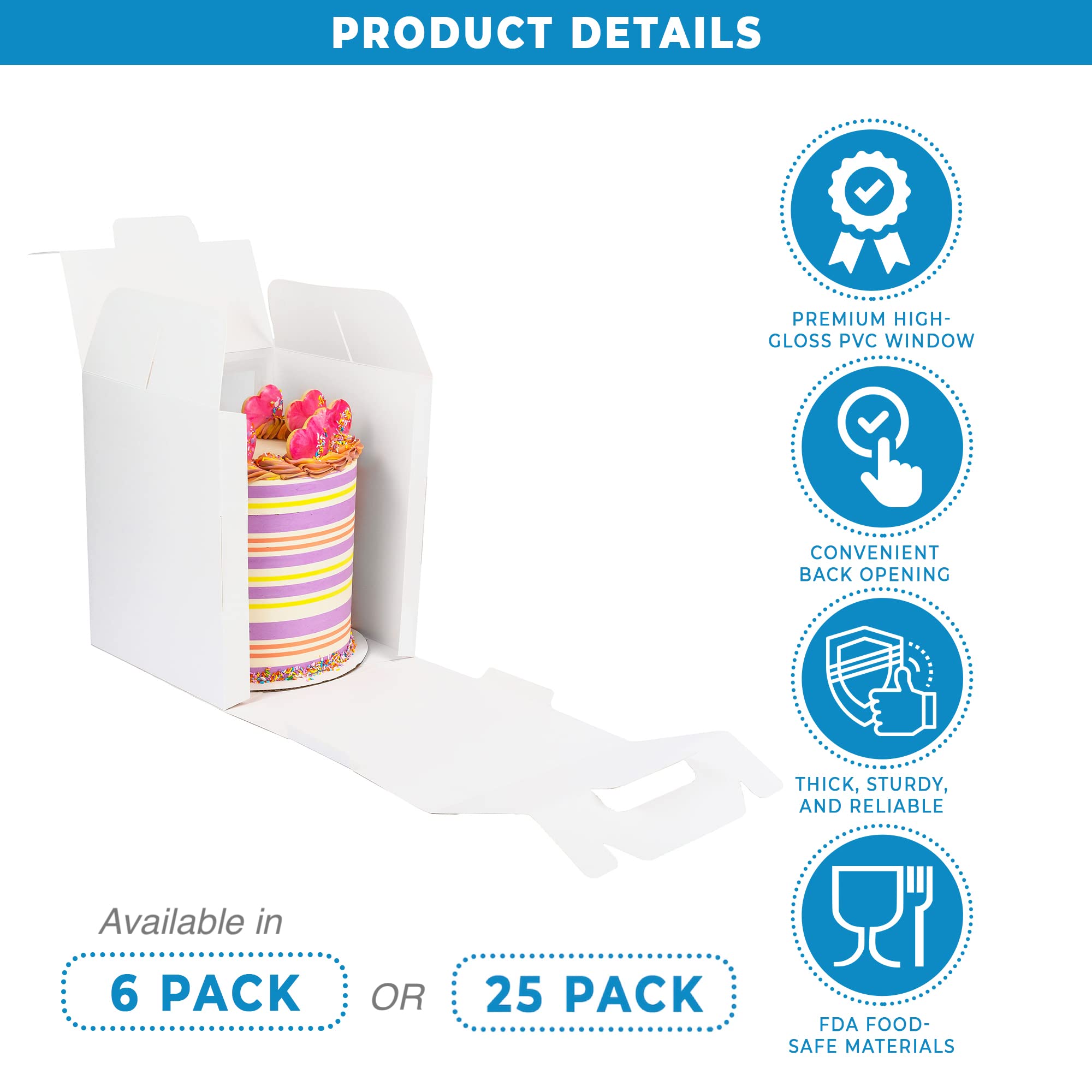 6-Pack 10x10x12 Inch Clear Window Cake Boxes with Handle - Tall Cake Carrier for Wedding, Tier & Large Cakes - Perfect for Bakery Transport, Party Dessert Display & Gift Packaging