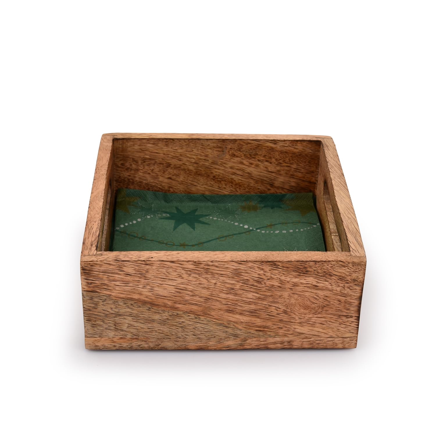 Premium Square Mango Wood Napkin Holder with Burning Finish - 7.5