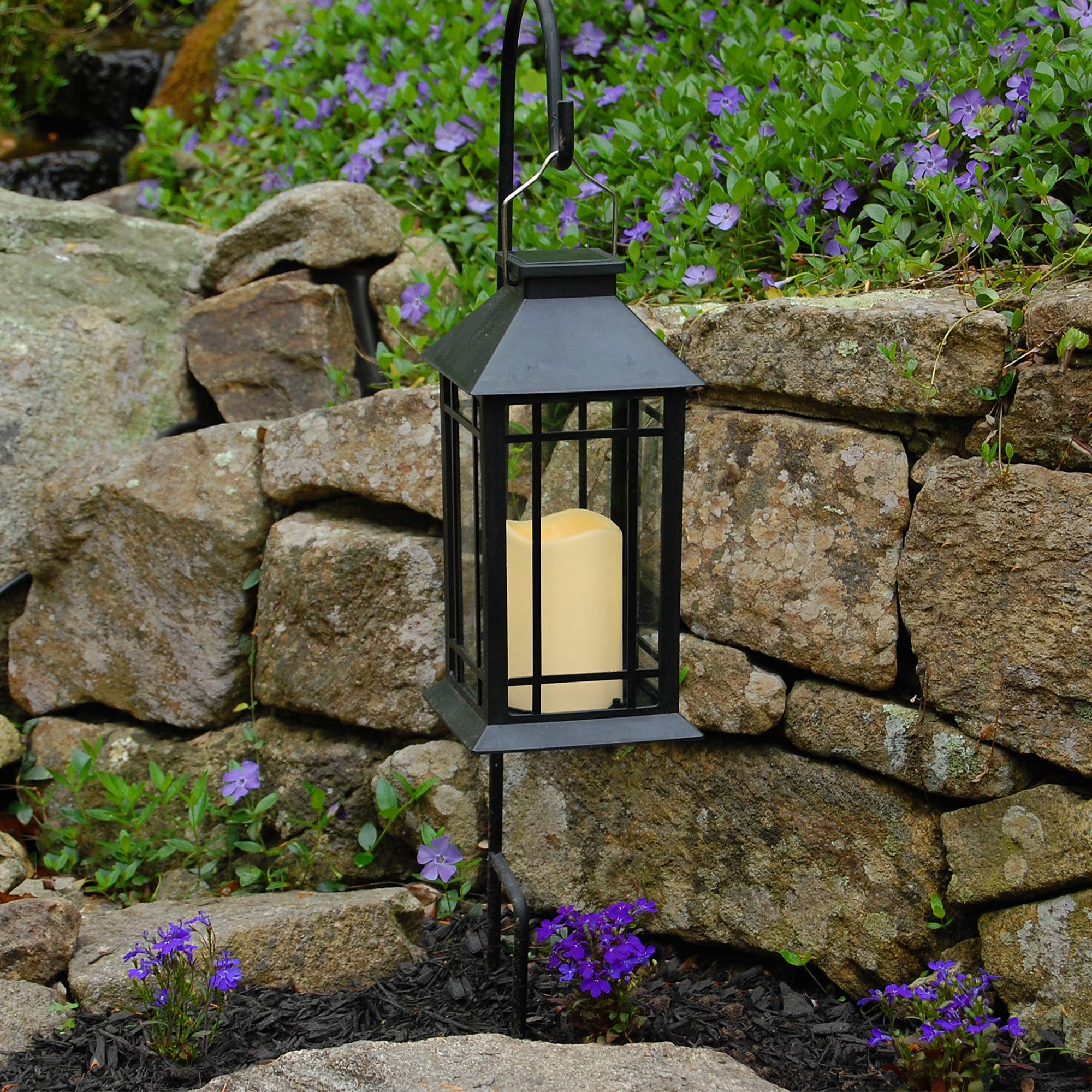 LumaBase Solar Powered LED Candle Lantern - Black Outdoor/Indoor Window Decor for Patio, Garden & Emergency Lighting