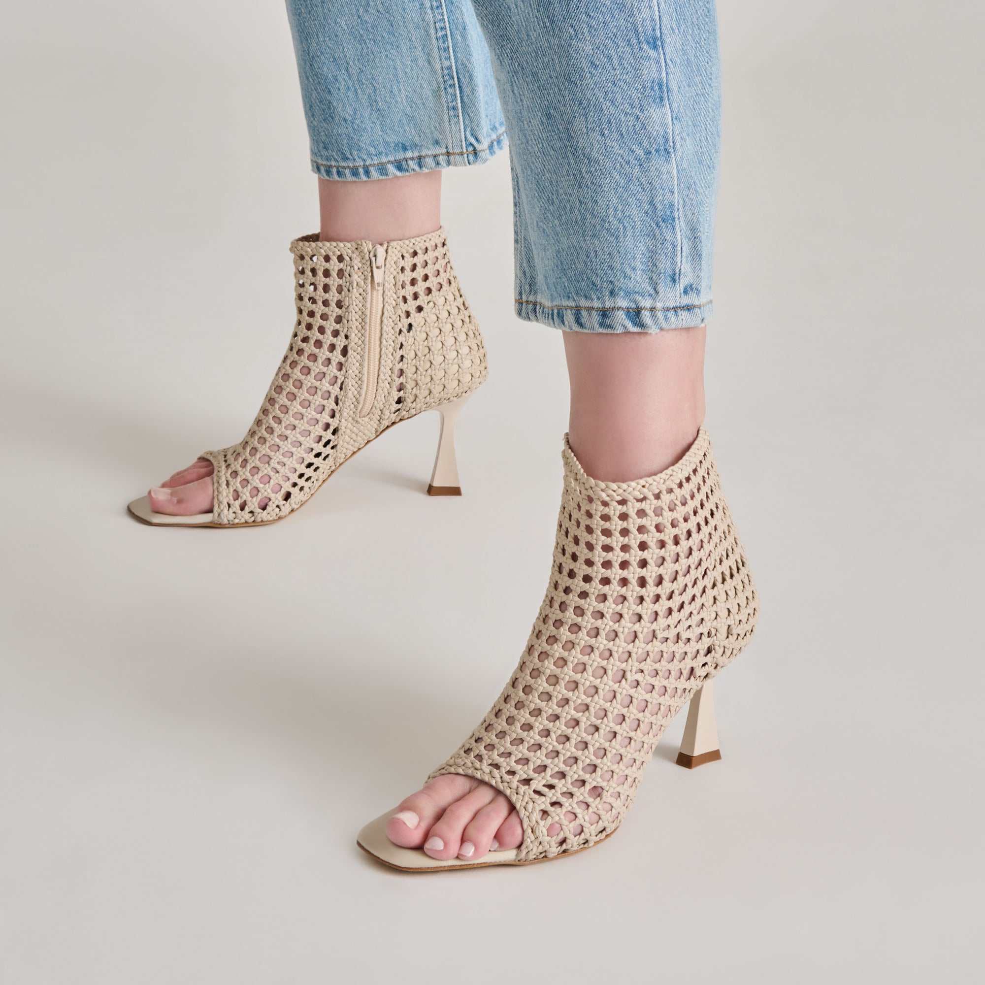 QUIN Heels - Women's Bone Woven Leather High Heels for Party, Wedding & Evening Wear - Comfortable Dress Shoes for Formal Occasions
