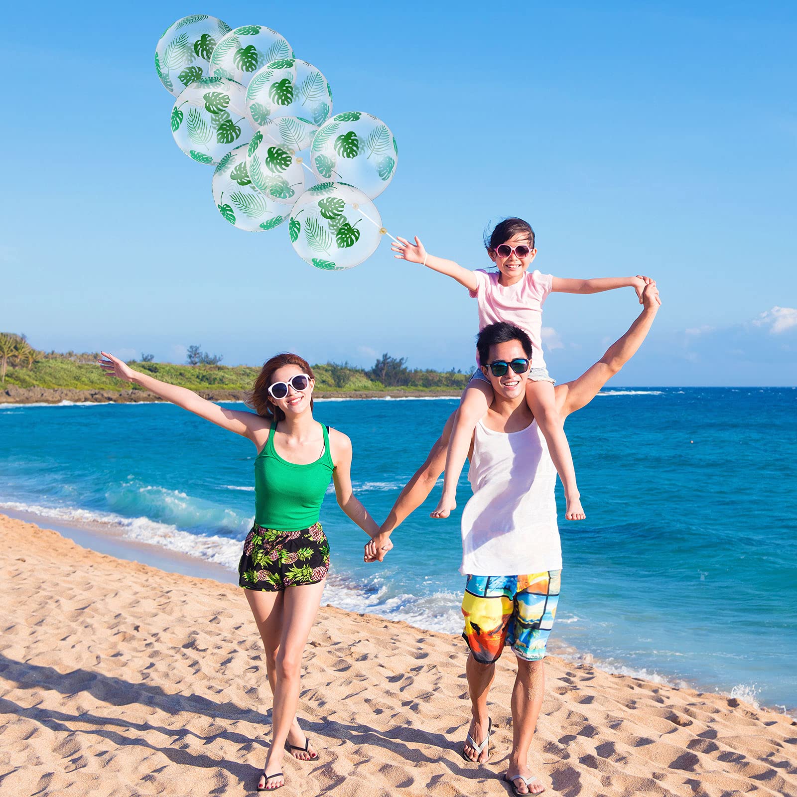 Sumind 80 Pcs 12-Inch Clear Latex Palm Leaf Balloons - Jungle Safari & Hawaiian Party Decorations for Birthday, Tropical Theme Party, Baby Shower, Luau, and Summer Beach Decor