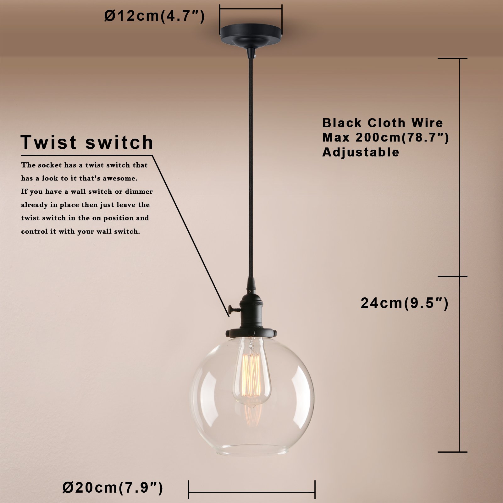 Pathson 2-Light Flush Mount Ceiling Fixture with Round Glass Shade & On/Off Switch - Perfect for Bedroom, Kitchen, and Hallway Lighting