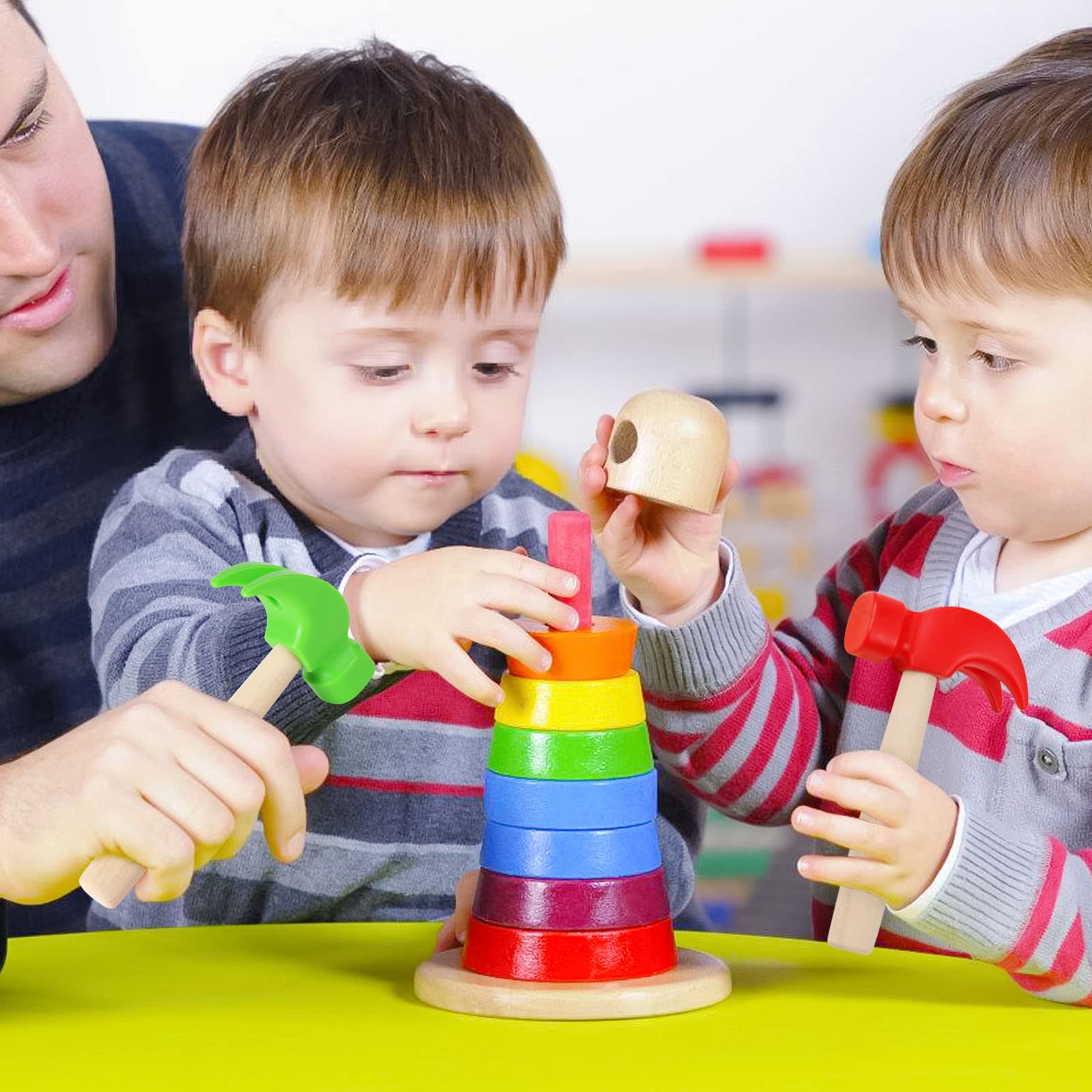 Fowecelt 3 Pack Wooden Hammer Toy Set - Kids Pretend Play Tools, Educational Construction Toys for Toddlers, Birthday Party Games & STEM Learning Activities - Perfect for Role Play, DIY Projects & Early Childhood Development