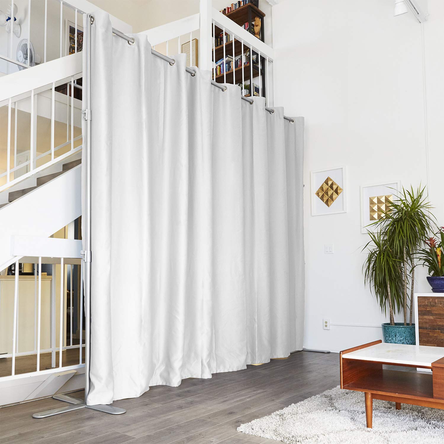End2End Room Divider Kit - Medium B, 9ft Tall x 7ft 6in - 12ft Wide, Natural White | Portable Freestanding Partition for Bedroom Privacy, Office Space Divider & Blackout Curtains - Perfect for Studios, Dorms, and Home Offices