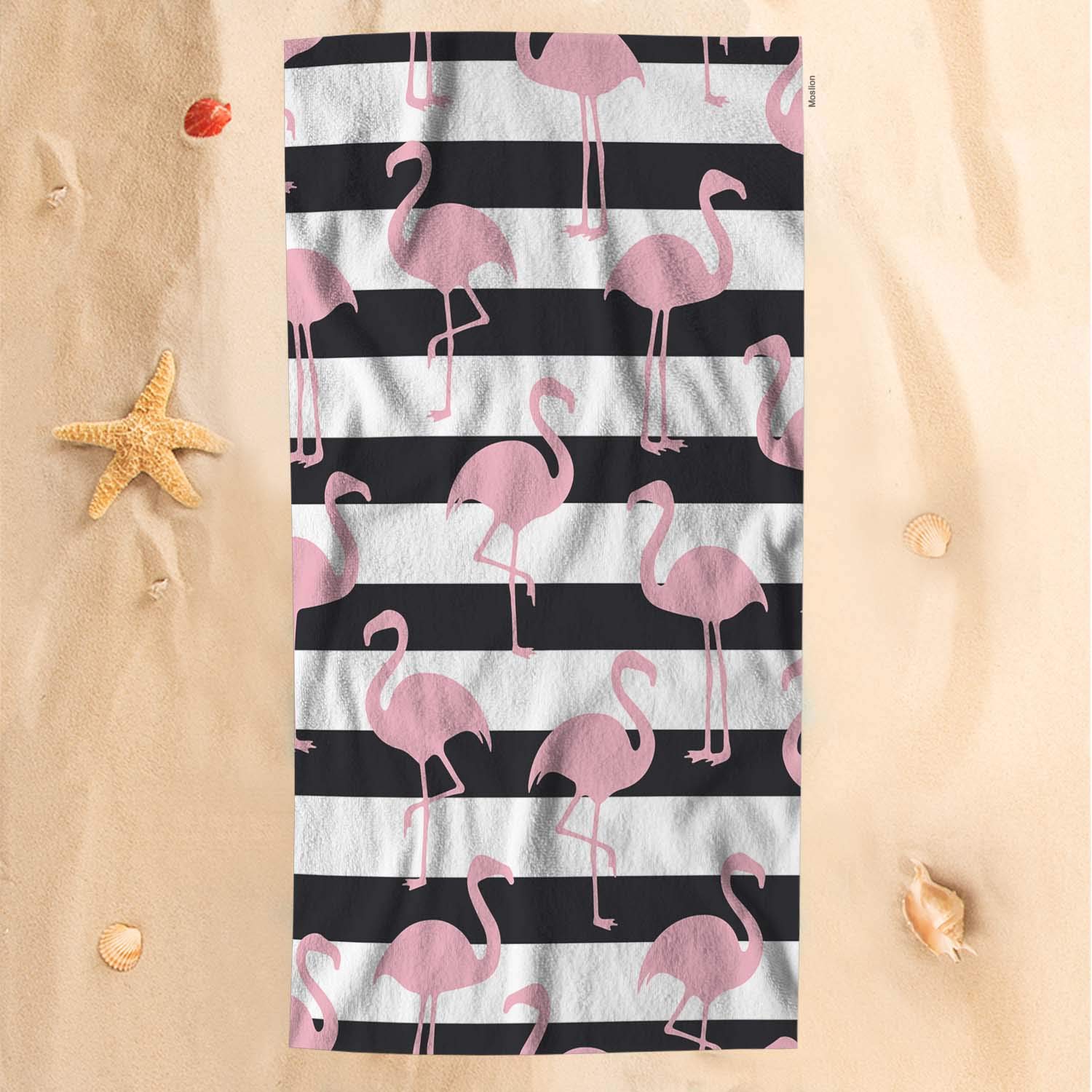 Soft Microfiber Flamingo Bath Towel - Tropical Pink Flamingos with Black & White Stripes - 32x64 Inch Green Beach & Bath Towel for Women | Perfect for Pool, Spa, Beach & Bathroom Use