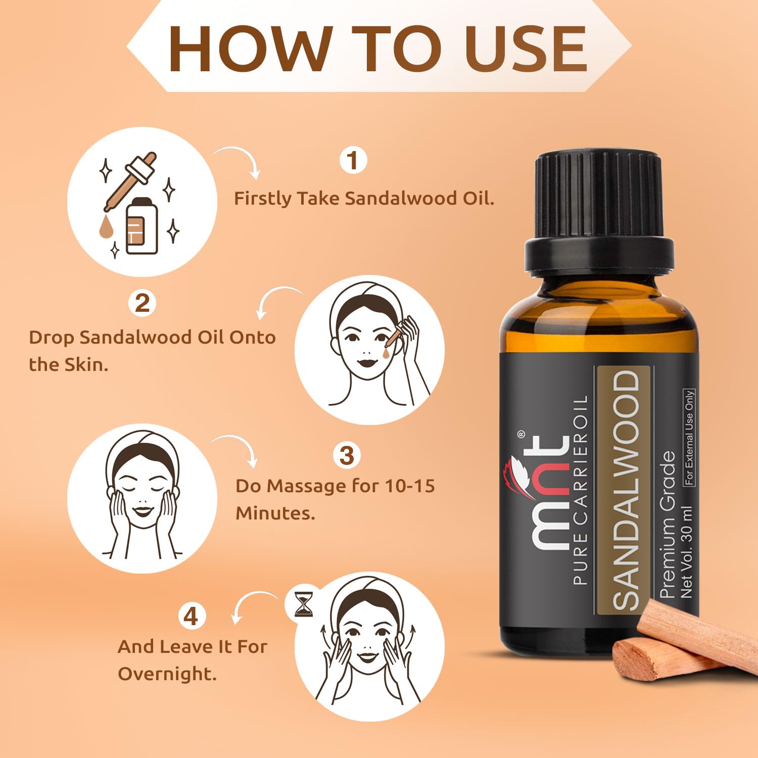 Pure & Natural Sandalwood Essential Oil (Chandan Oil) for Skin, Face, Bath & Aromatherapy - Stress Relief & Relaxation - Use in Diffusers, Pooja Ceremonies & Massage - 30ml