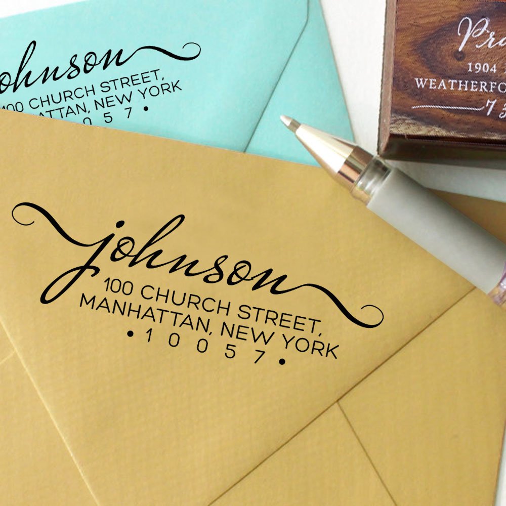 Custom Wood Mounted Rubber Stamp - Personalized Family Return Address Stamp for Invitations, Wedding, Thank You Cards & Envelopes - Unique Gift Idea for Home & Office Use