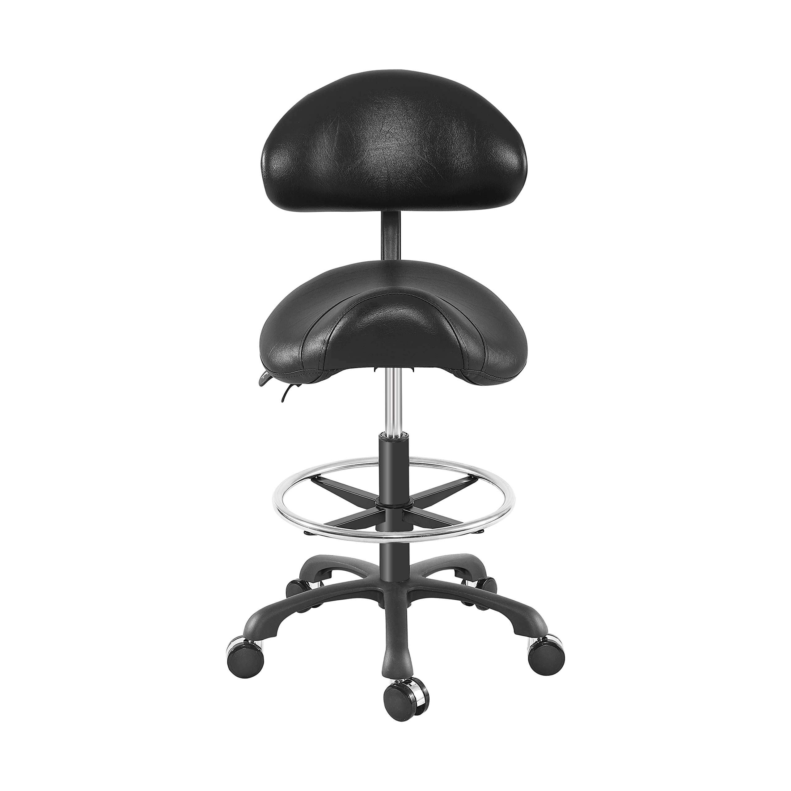 Ergonomic Saddle Stool with Back Support - Hydraulic Adjustable Height & Footrest - Perfect for Home Office, Dental Clinic, Tattoo Studio & Salon Use - Comfortable Seating Solution for Professionals
