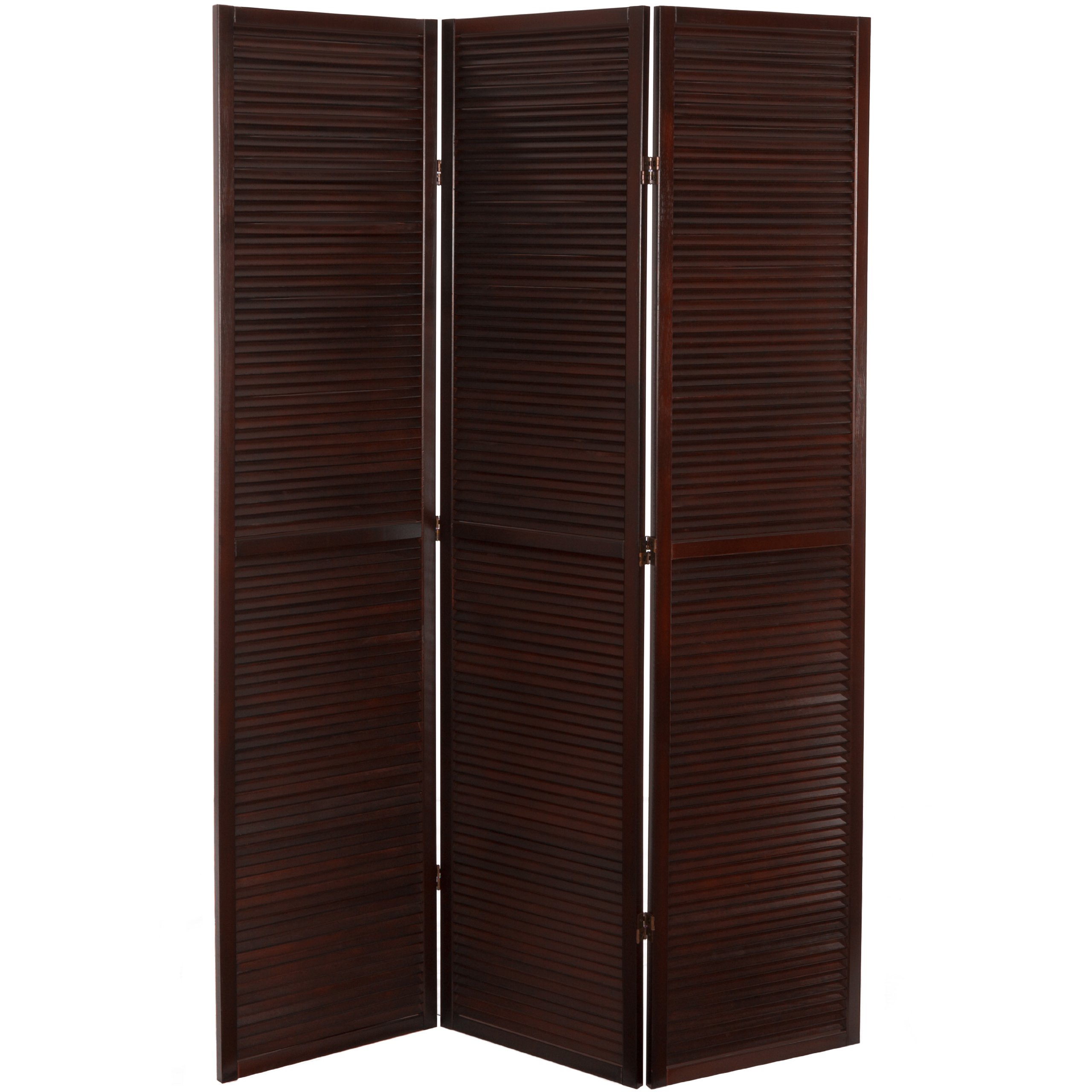 6 ft. Tall Red Lantern Double Venetian Room Divider - 3 Panel Walnut Folding Screen for Living Room, Bedroom & Office Privacy
