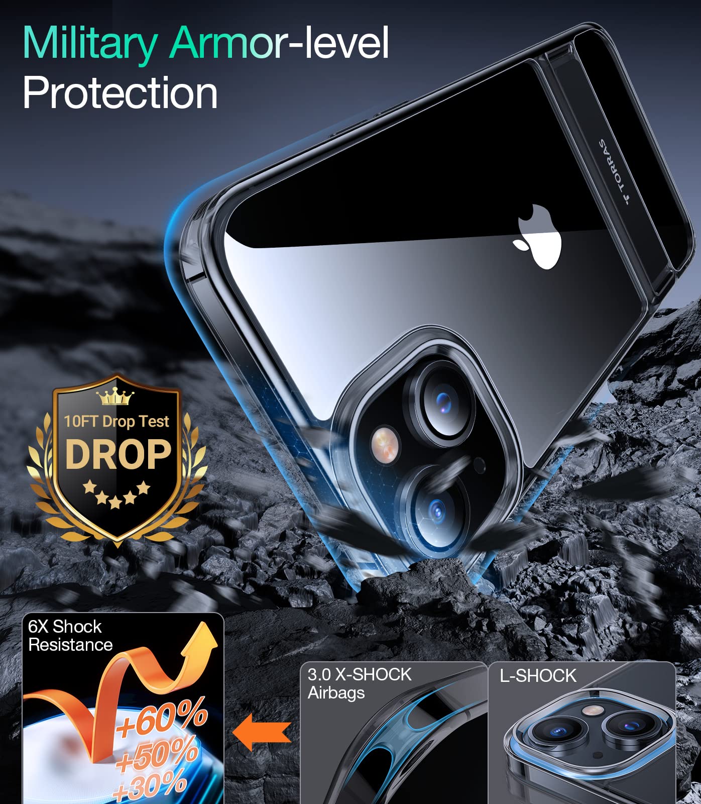 TORRAS MoonClimber Military Grade Shockproof Clear Phone Case for iPhone 15 Plus (6.7 Inch) - Slim Hard Protective Case with 3 Stand Modes, Anti-Yellowing Technology - Perfect for Work, Travel & Outdoor Activities