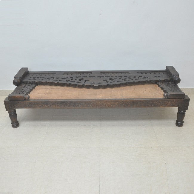 Hand Carved Balinese Daybed - Solid Teak Wood Outdoor Lounge Bed - Perfect for Patio, Garden, and Poolside Relaxation