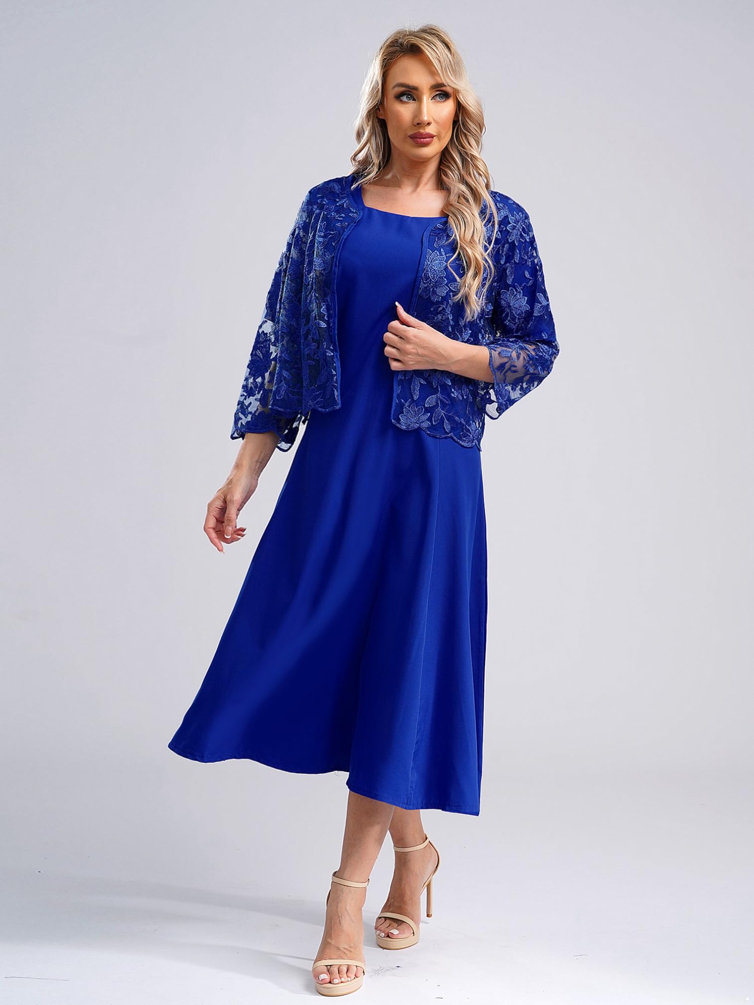 Elegant 2-Piece Lace Jacket Dress Set for Women - Wedding Guest, Formal Occasion, Mother of The Bride Long Maxi Dresses - Plus Size Options - Perfect for Weddings, Cocktail Parties & Special Events
