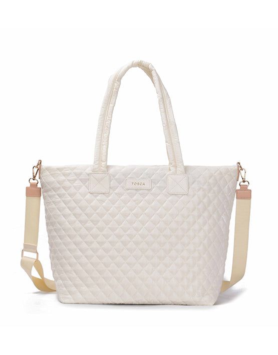 Tosca MET980 Metro Quilted 15-inch Laptop Tote Bag for Women - Stylish Work Bag in Mushroom Color - Perfect for Office, Business Travel & Daily Commute