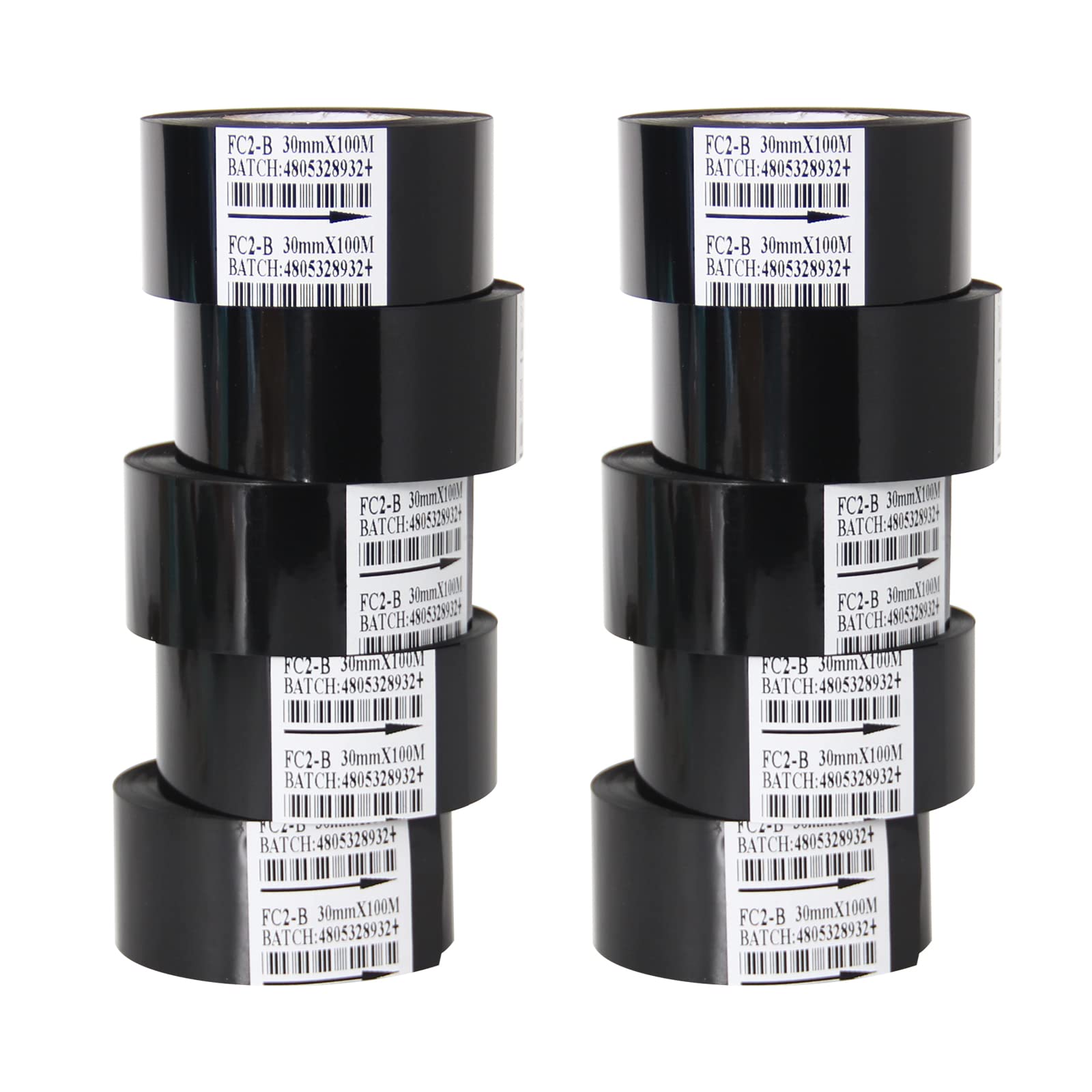 10 Rolls 30mm x 100m Black Resin Thermal Transfer Ribbon for Coder & Printer Machines - High-Quality Coding Labels for Packaging, Shipping & Inventory Management