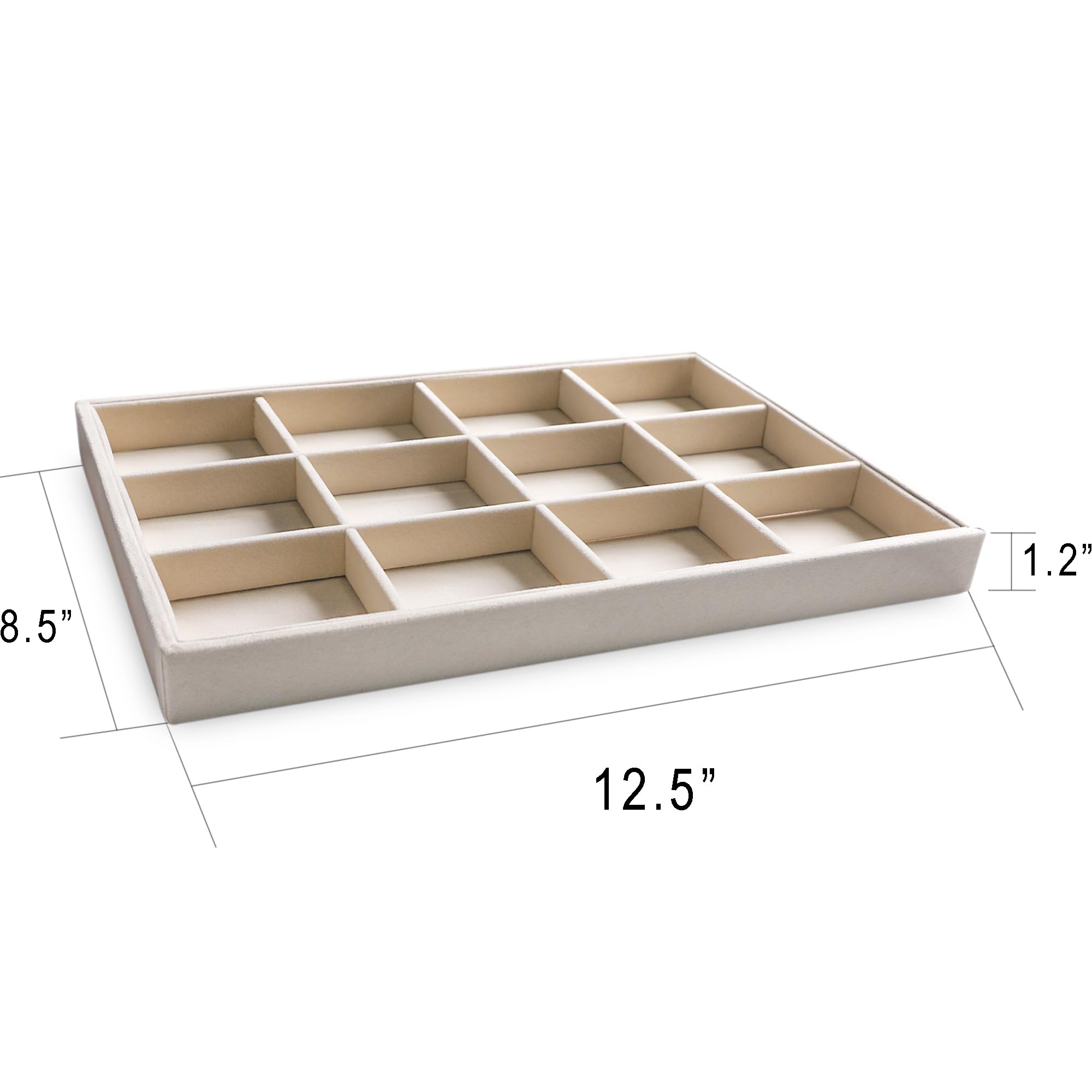 Frebeauty Stackable Velvet Jewelry Organizer Trays - 4-Piece Set for Earrings, Bracelets, Necklaces & Rings | Drawer Inserts & Display Case | Beige Velvet Storage Solution for Women & Girls | Perfect for Bedroom, Closet & Travel Organization