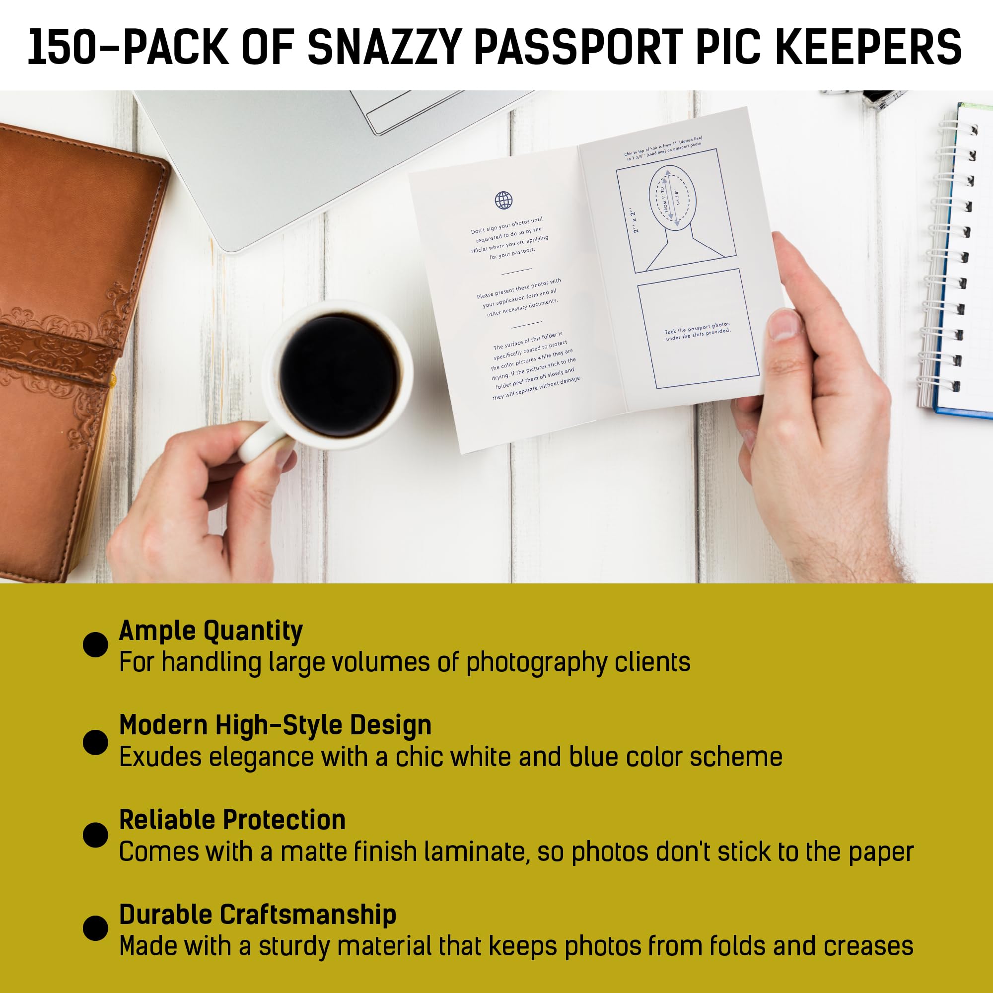 LOSTRONAUT 150-Pack Passport Photo Organizer Folder with Pockets & Compartments - 2x2 Print Picture Display Travel Document Holder - Small Business Office Supplies - Perfect for Passport Photos, Visa Applications & Travel Organization