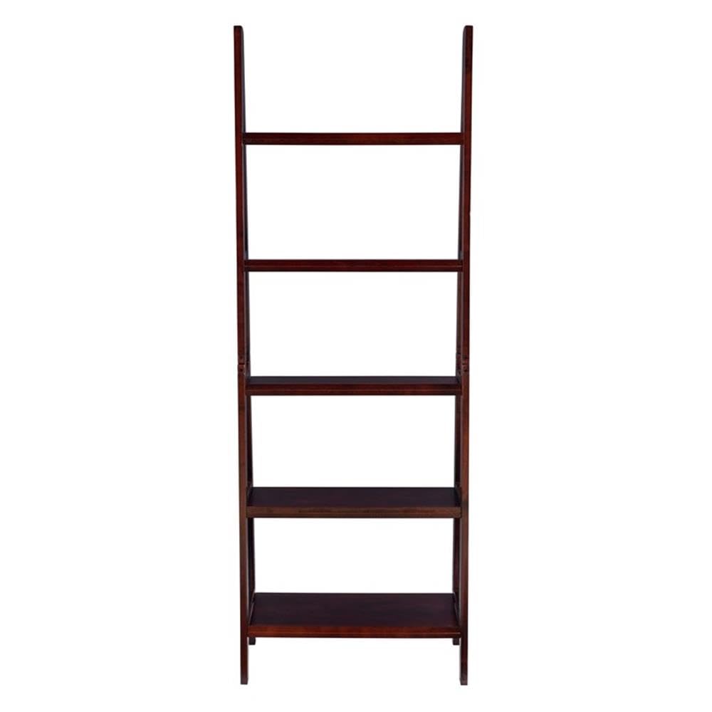 5-Shelf Transitional Wood Ladder Bookshelf in Espresso - Stylish Storage for Books, Plants & Home Decor - Perfect for Living Room, Bedroom or Office Organization