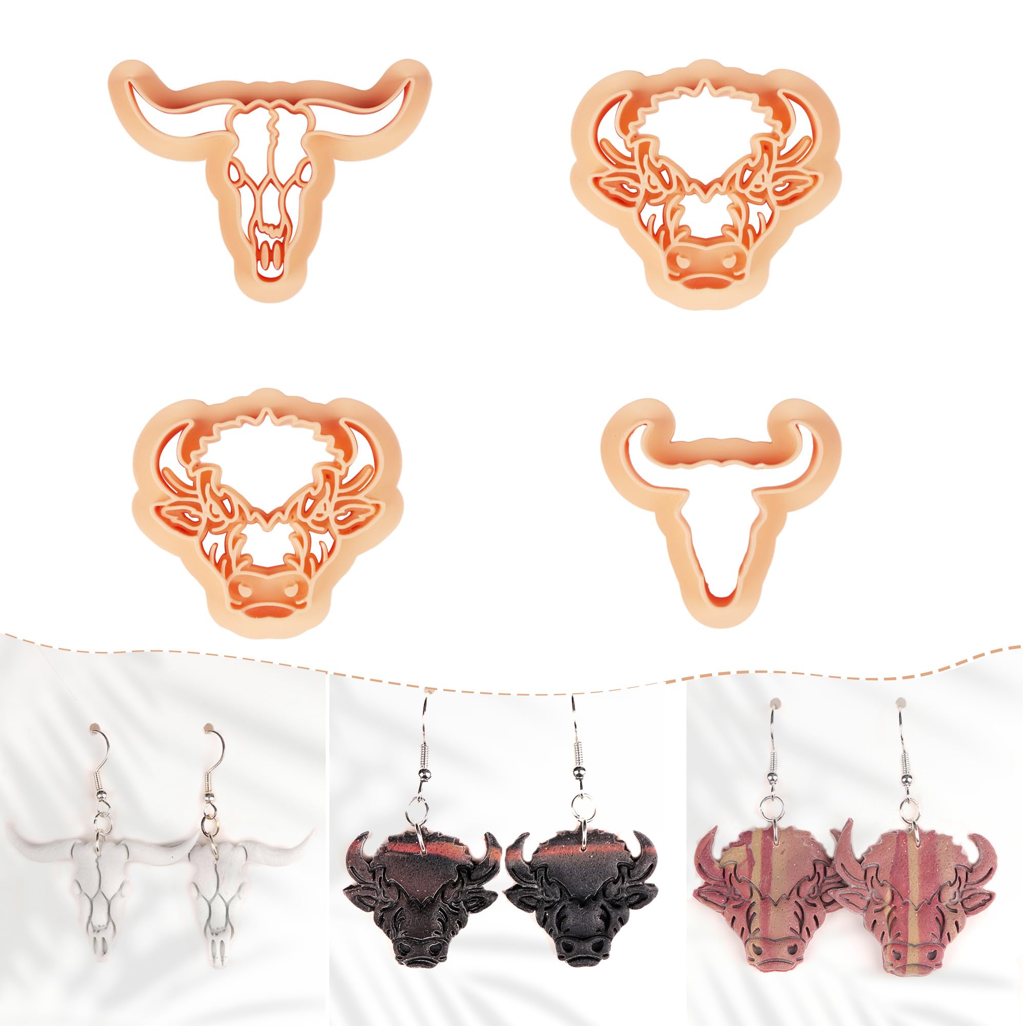 Puocaon American Bison Clay Cutters - 4-Piece Polymer Clay Cutter Set for Jewelry Making, DIY Earrings & Crafts | 3D Printed Skull, Cow & Buffalo Shapes | Perfect for Polymer Clay Jewelry, Earring Charms & Handmade Gifts