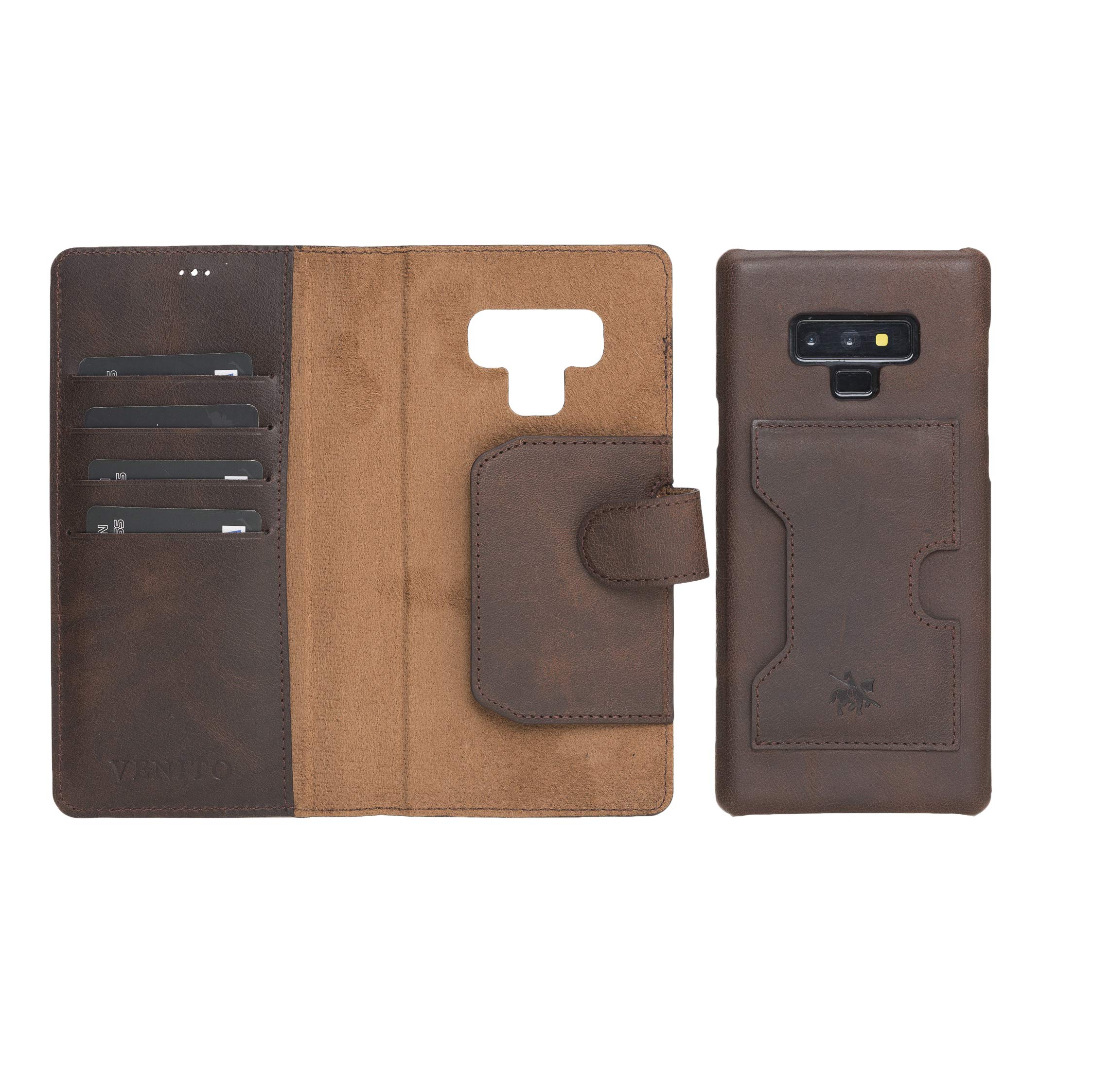 **Venito Florence Genuine Leather Wallet Phone Case for Samsung Galaxy Note 9 – RFID Blocking & Detachable Design – Coffee Brown – Perfect for Travel, Work & Everyday Use**