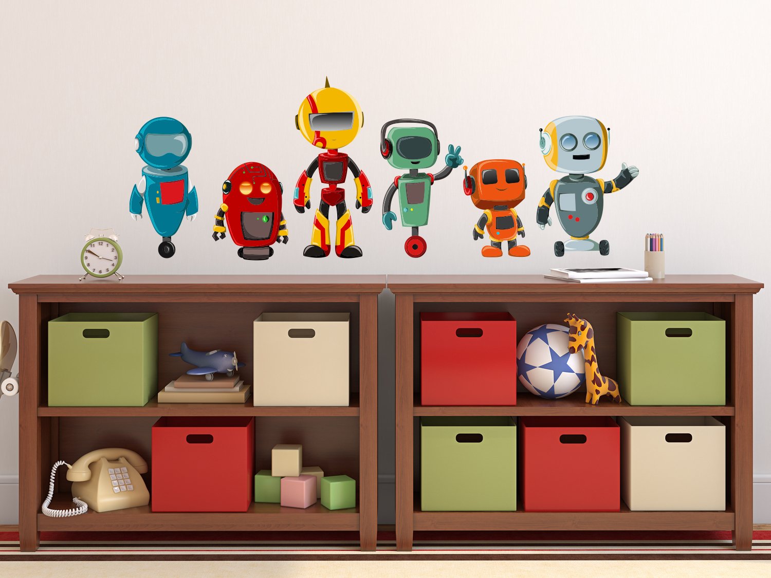 Robot Fabric Wall Decals - Set of 6 Cute Robot Stickers in 3 Sizes | Kids Room Decor, Nursery Wall Art, Playroom Decoration