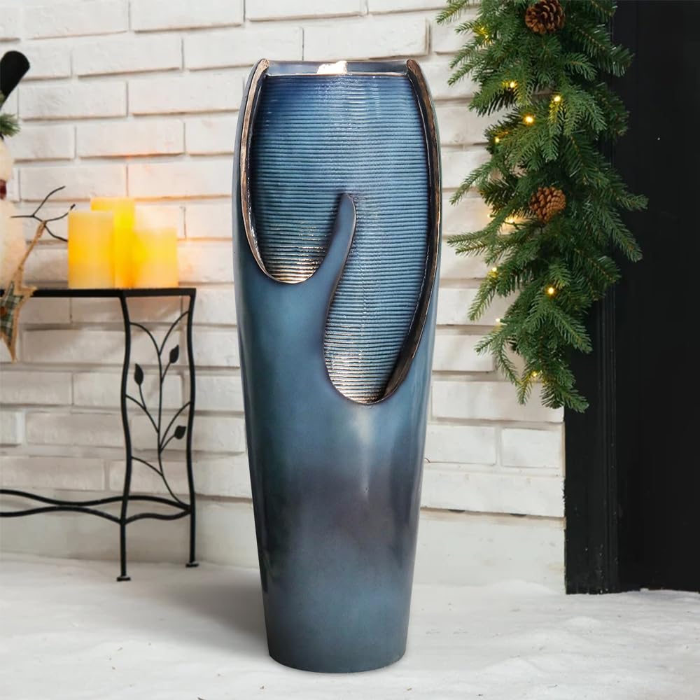 Watnature 38.7 Inch Tall Outdoor Water Fountain with LED Lights & Pump - Modern Indoor/Outdoor Waterfall Feature for Garden, Patio, Home Decor | Perfect for Relaxation, Meditation and Backyard Ambience