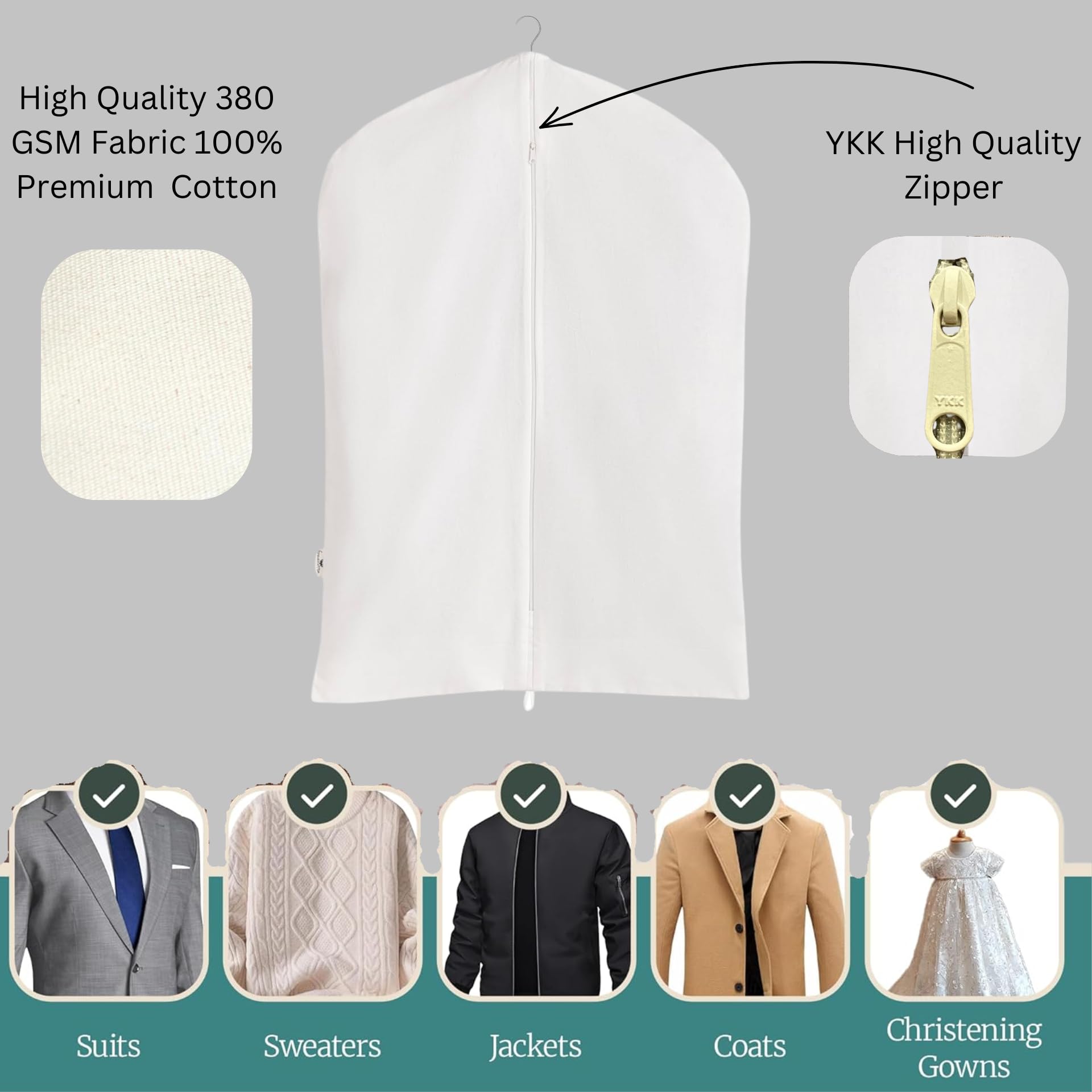 Premium Organic Linen Garment Bag - Eco-Friendly Travel Suit Cover with Full Zipper for Coats, Dresses & Closet Storage | Carbon Neutral Certified (24