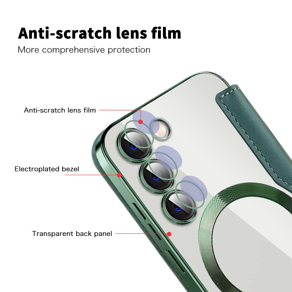 Magnetic Flip Wallet Case for Samsung Galaxy S22 - Shockproof PU Leather Cover with Card Slots & Magsafe Compatibility | Perfect for Everyday Use, Business Travel & Hands-Free Convenience (Green)