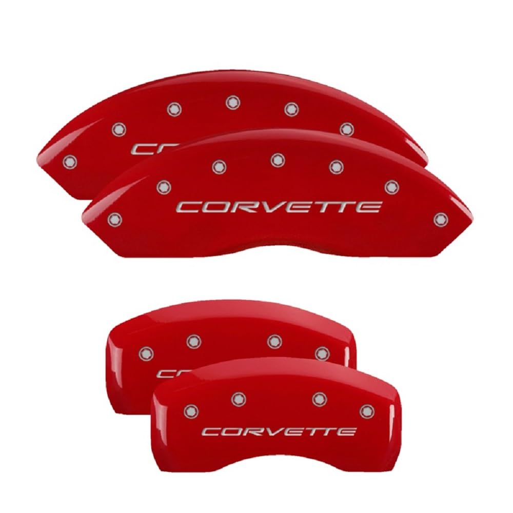 High-Performance MGP Brake Caliper Covers for 1997-2004 Chevrolet Corvette C5 - Front & Rear Set with Corvette C5 Logo in Red - Upgrade Your Sports Car's Style & Protection for Track Days or Street Cruising