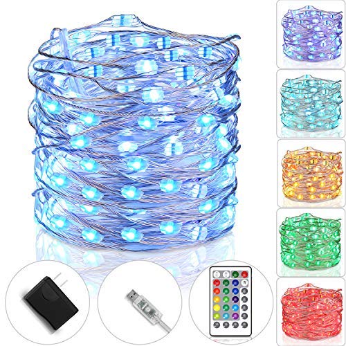 Tesyker 33ft 100 LED Color Changing Fairy Lights with Remote - USB Plug-in String Lights for Bedroom, Indoor Christmas Decor, Wedding & Costume Parties (16 Colors, Multicolor)