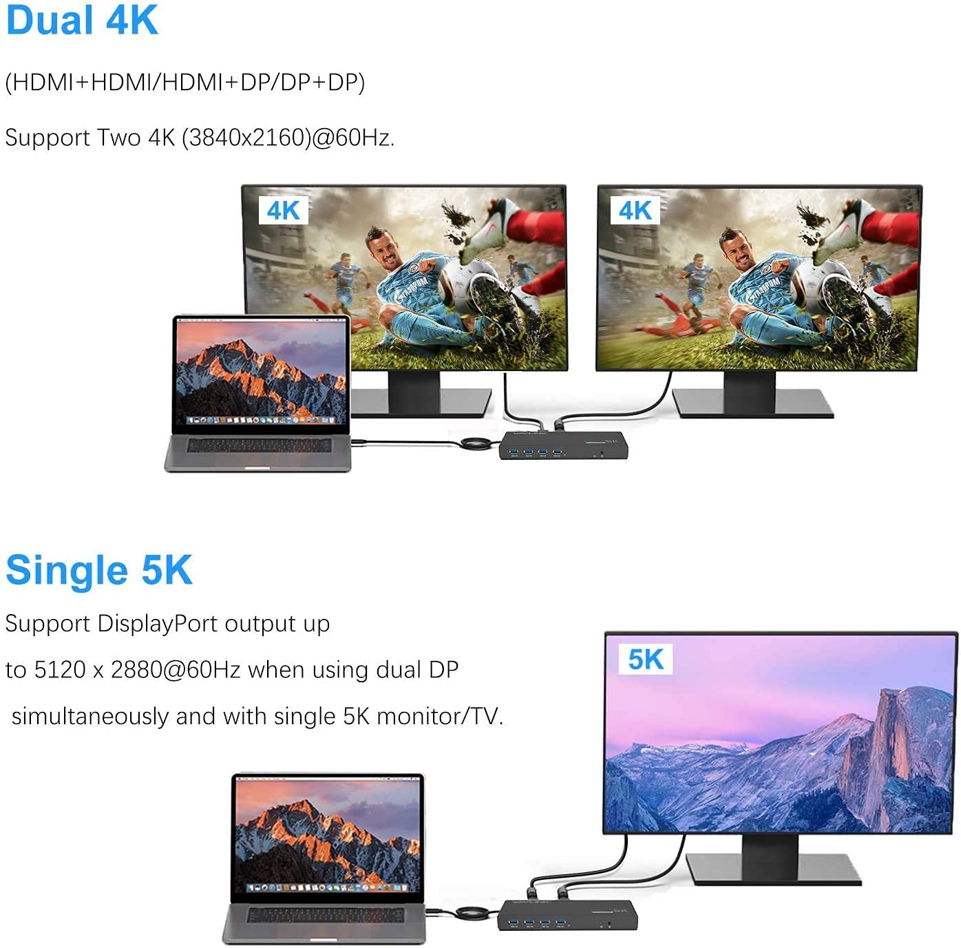 WAVLINK USB C Laptop Docking Station with Dual 4K@60Hz HDMI & DisplayPort, Gigabit Ethernet, 6 USB 3.0 Ports - Universal Laptop Dock for Windows/Mac (DL6950-PD) - Ideal for Home Office & Multi-Monitor Workstations