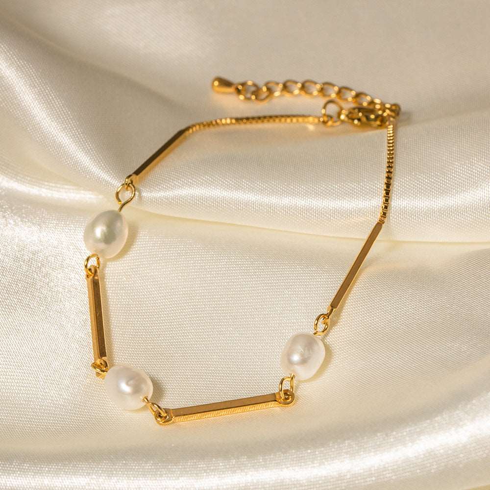 18K Gold Freshwater Pearl Bracelet - Elegant Jewelry for Women | Perfect for Weddings, Parties & Special Occasions | JDB004