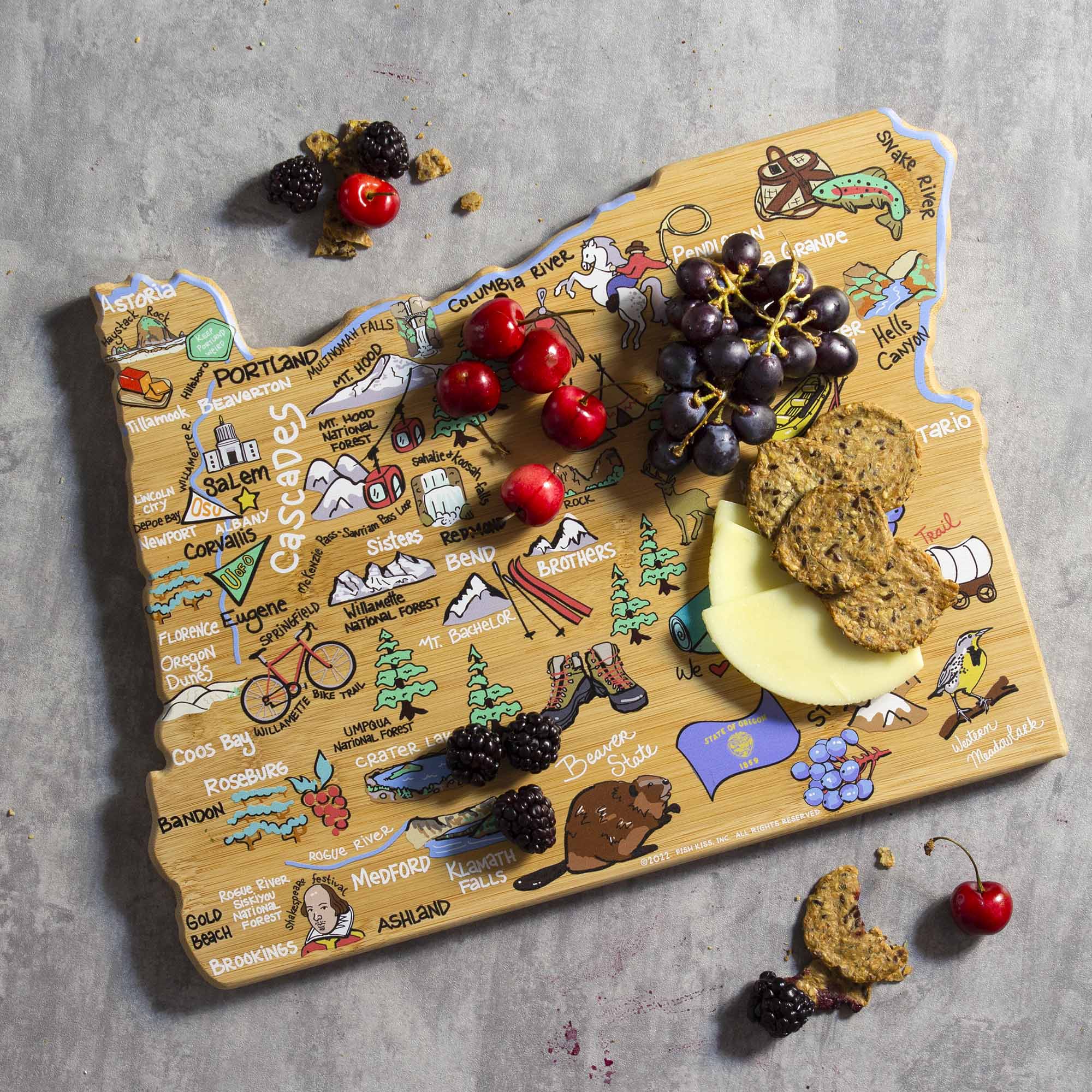 Premium Oregon Wood Cutting Board with Fish Kiss™ Artwork - Durable Kitchen Essential for Chopping, Serving & Decor - Perfect for Home Chefs & Gift Giving