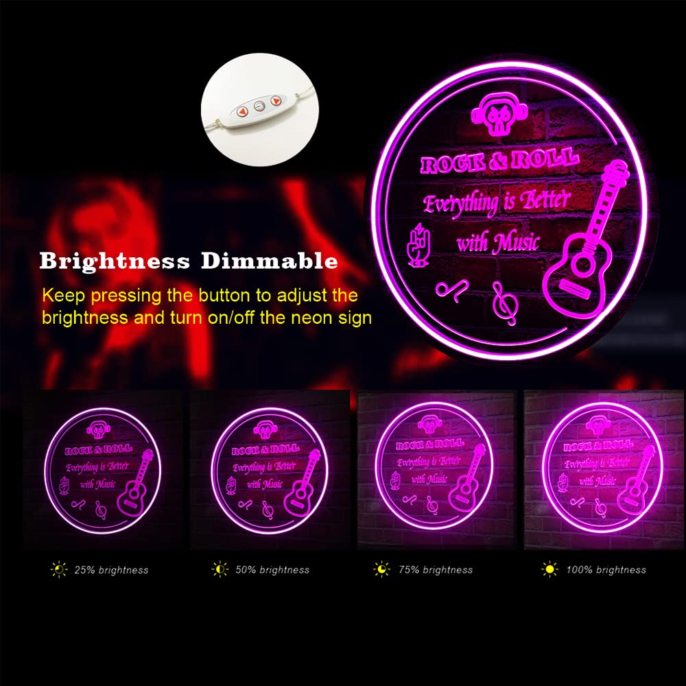 Custom Rock Roll Neon Sign - Personalized LED Guitar Music Wall Decor for Home, Bar & Club | 12V Plug Powered Acrylic Rock Theme Party Lighting (16x16