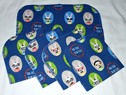 1-Ply Printed Flannel 12x12 Inch Baby Wipes - Set of 5 Bunny Design Soft Washcloths for Newborn Care, Bath Time & Gentle Skin Cleaning